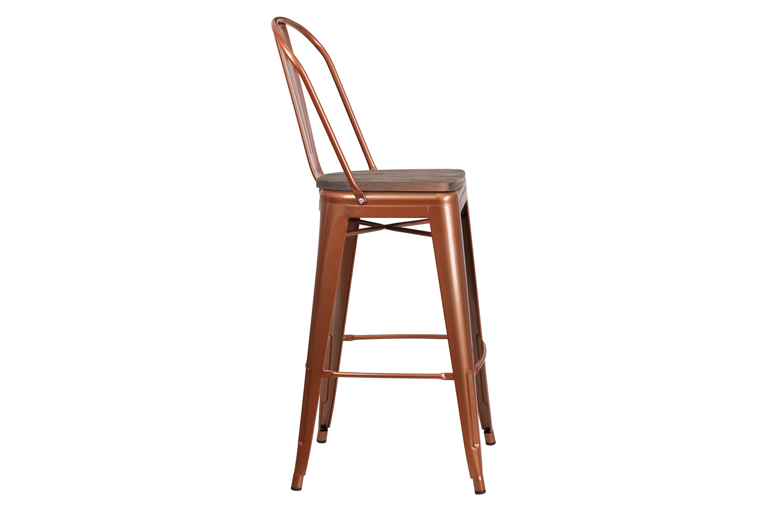 BLNK™ Cindy Metal Bar Stool with Back and Wood Seat - Copper