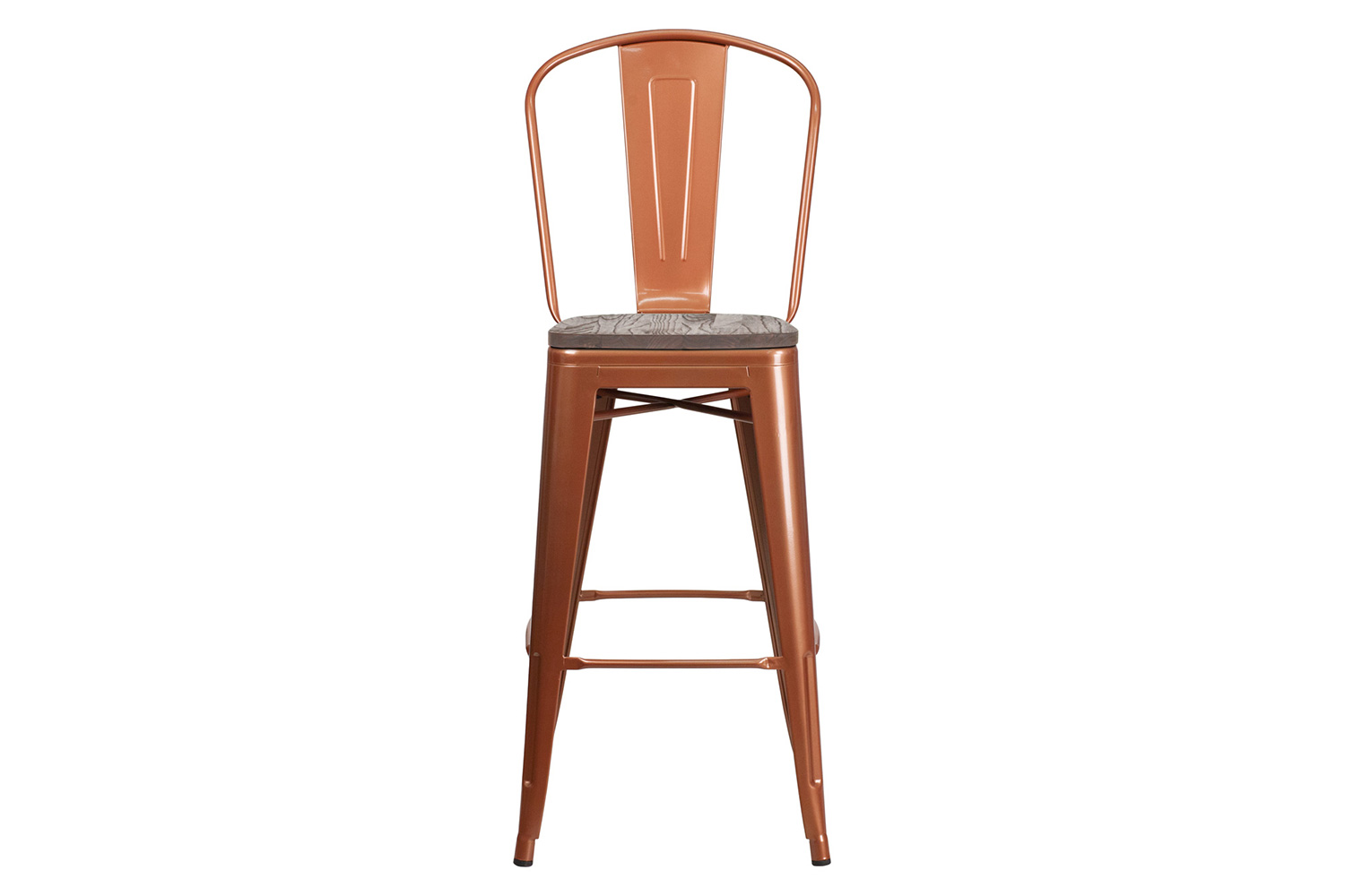 BLNK™ Cindy Metal Bar Stool with Back and Wood Seat - Copper