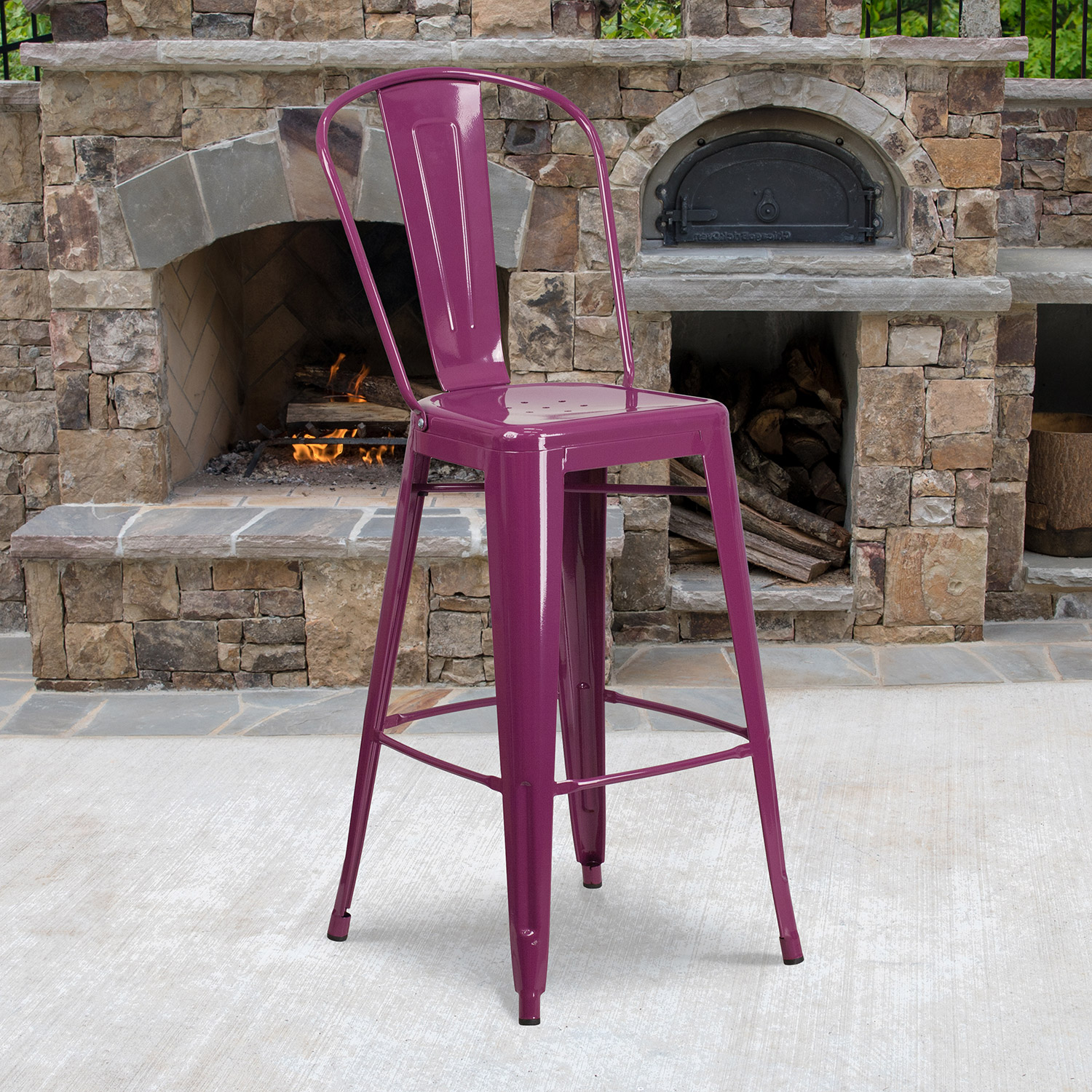 BLNK Cindy Commercial Metal Indoor-Outdoor Bar Stool with Back