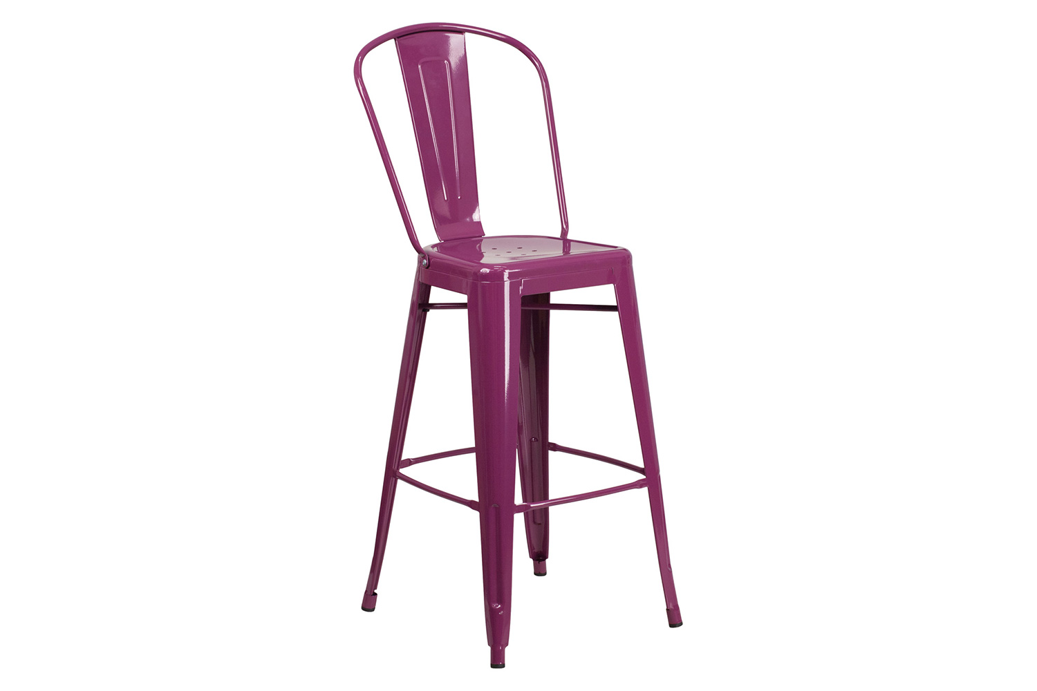 BLNK Cindy Commercial Metal Indoor-Outdoor Bar Stool with Back - Purple