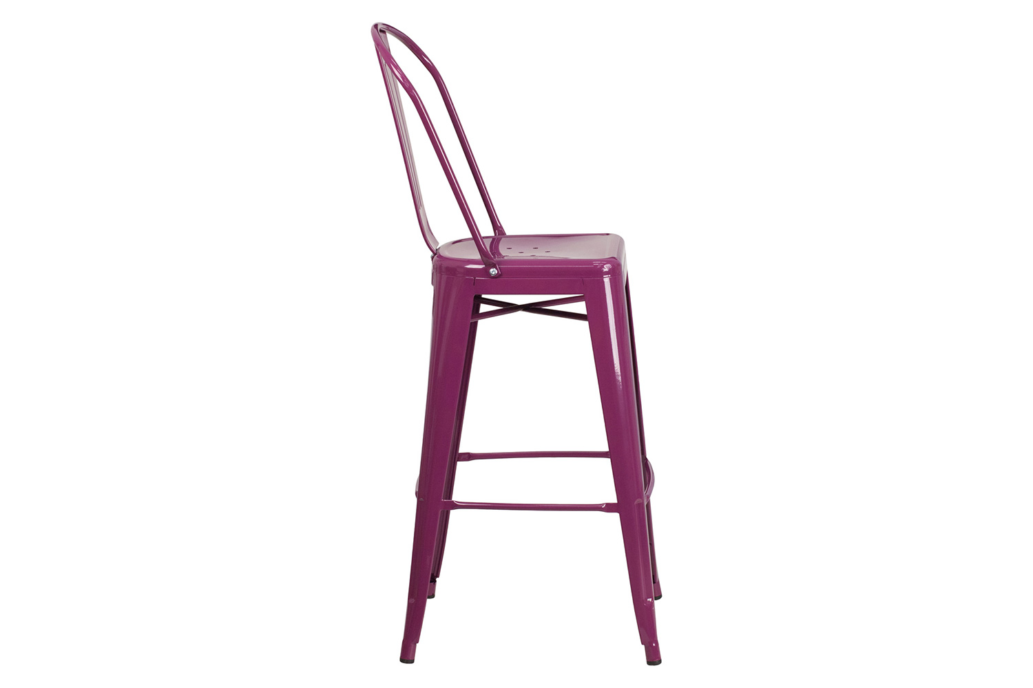 BLNK Cindy Commercial Metal Indoor-Outdoor Bar Stool with Back - Purple