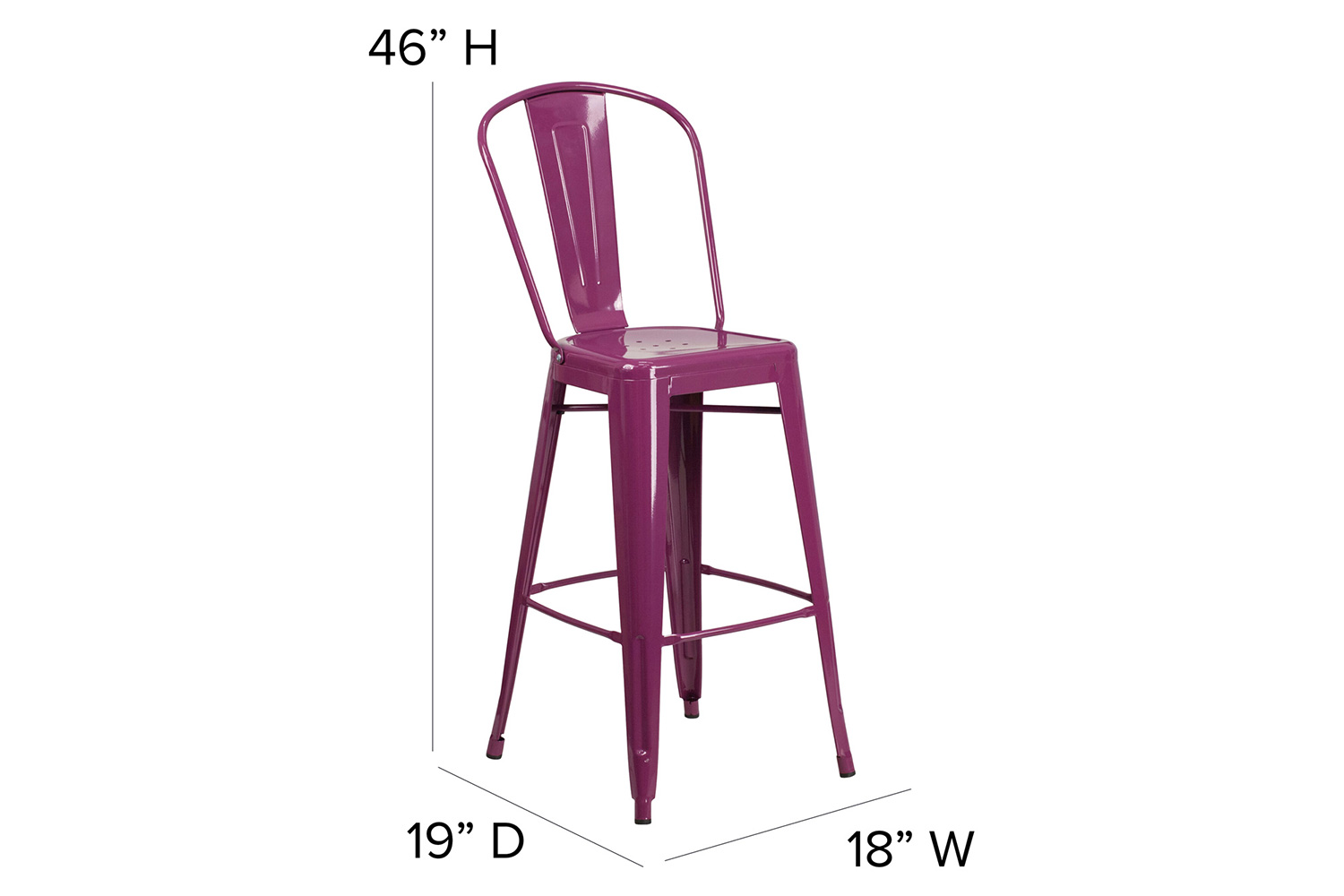 BLNK Cindy Commercial Metal Indoor-Outdoor Bar Stool with Back - Purple