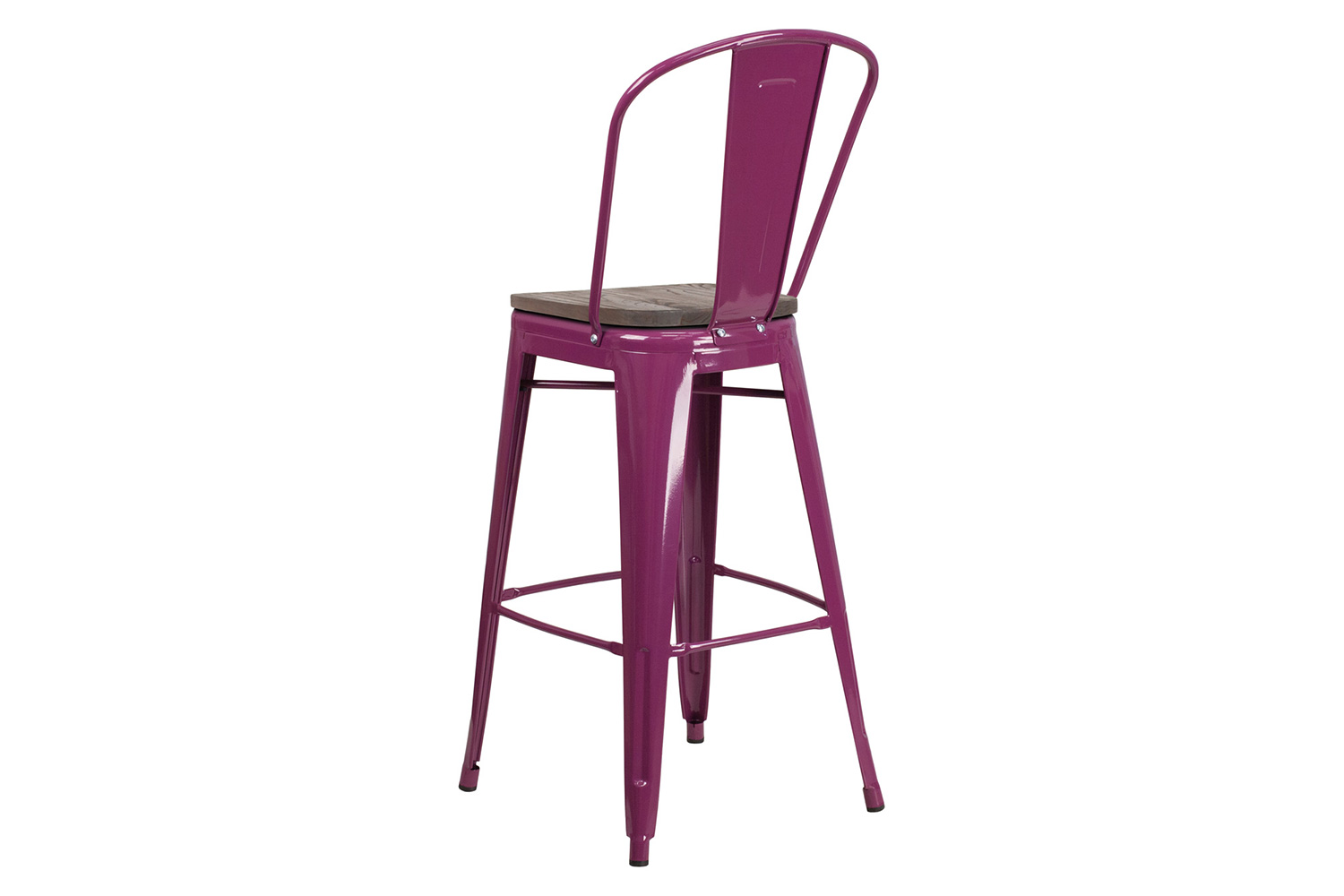 BLNK Cindy Metal Bar Stool with Back and Wood Seat - Purple