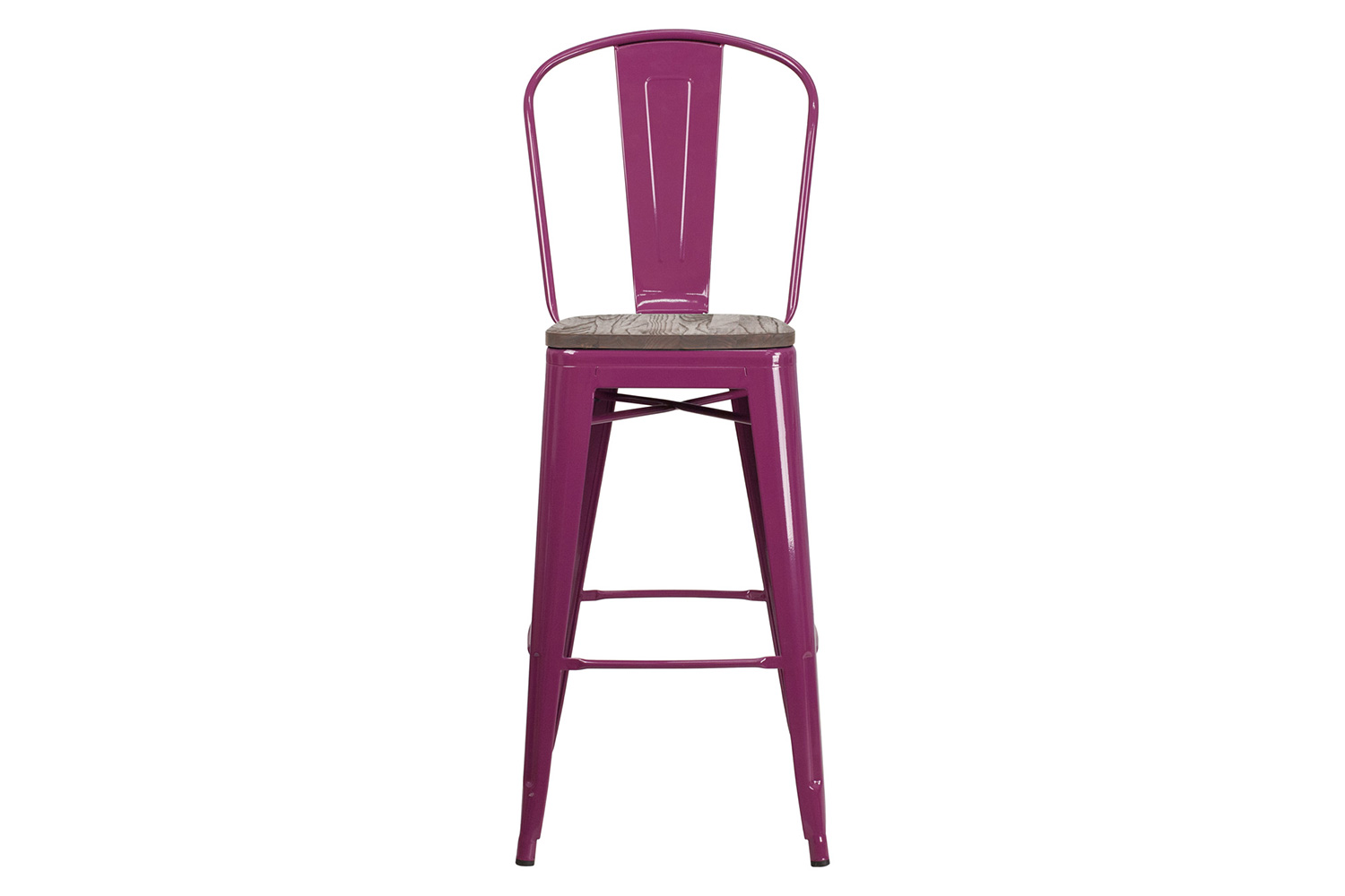 BLNK Cindy Metal Bar Stool with Back and Wood Seat - Purple