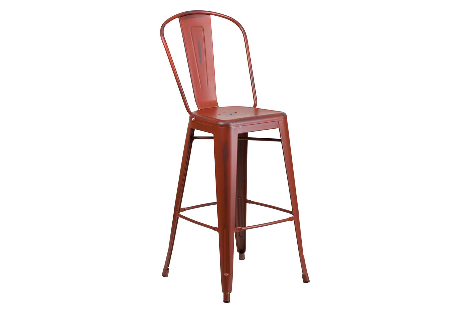 BLNK Cindy Commercial Metal Distressed Indoor-Outdoor Bar Stool with Back - Kelly Red