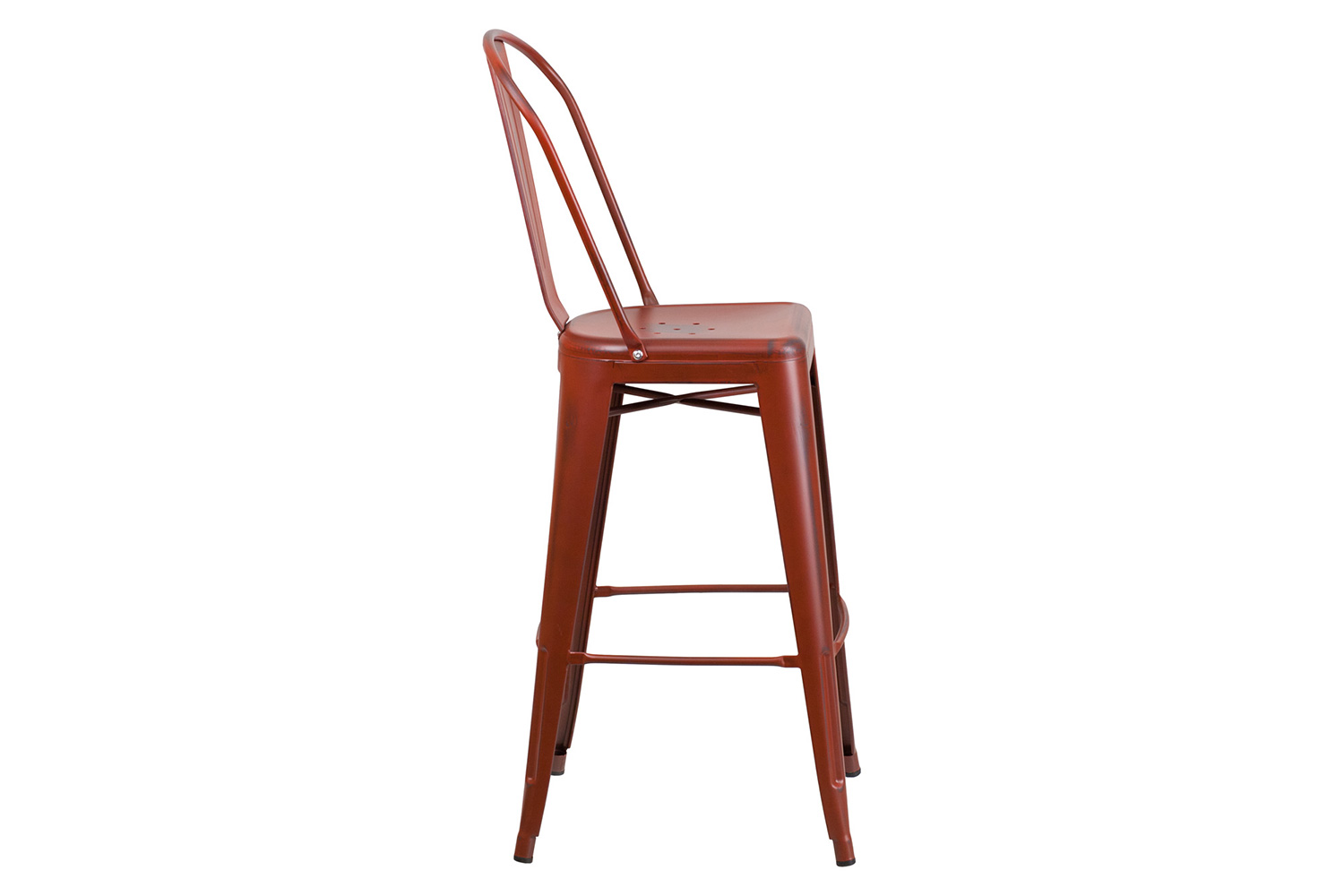 BLNK Cindy Commercial Metal Distressed Indoor-Outdoor Bar Stool with Back - Kelly Red