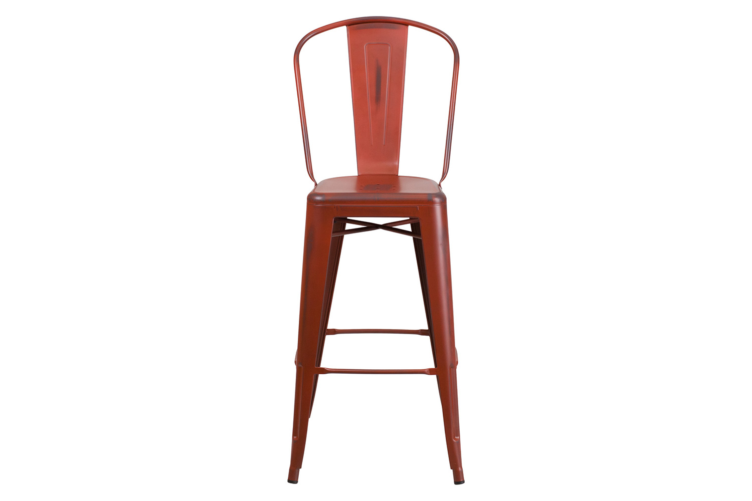 BLNK Cindy Commercial Metal Distressed Indoor-Outdoor Bar Stool with Back - Kelly Red