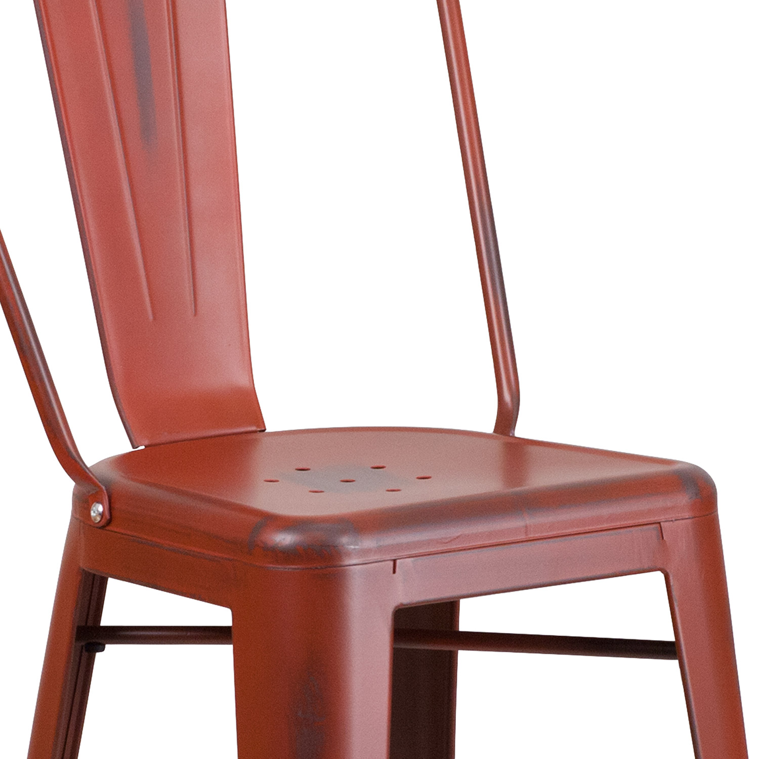 BLNK Cindy Commercial Metal Distressed Indoor-Outdoor Bar Stool with Back - Kelly Red