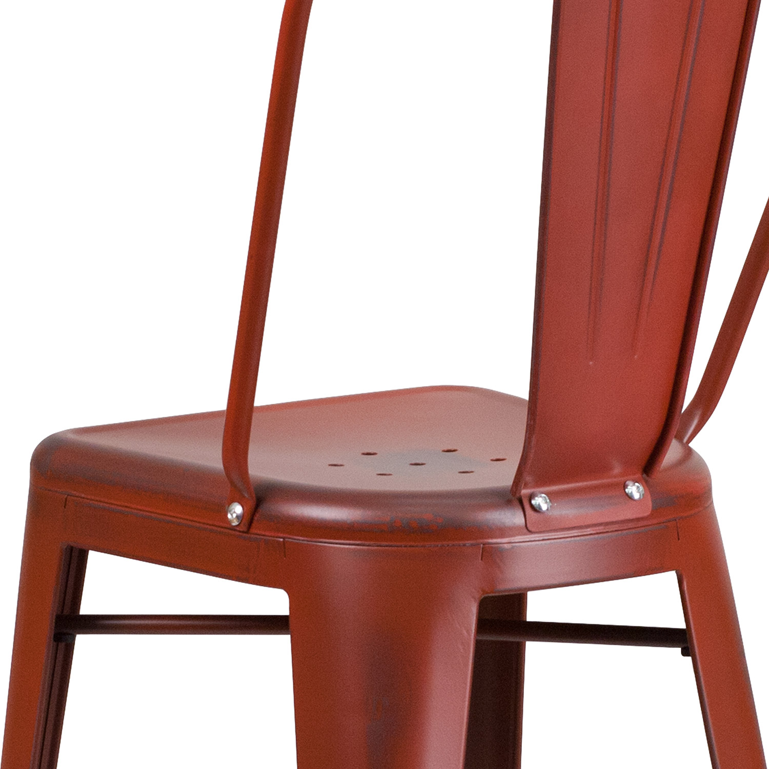 BLNK Cindy Commercial Metal Distressed Indoor-Outdoor Bar Stool with Back - Kelly Red