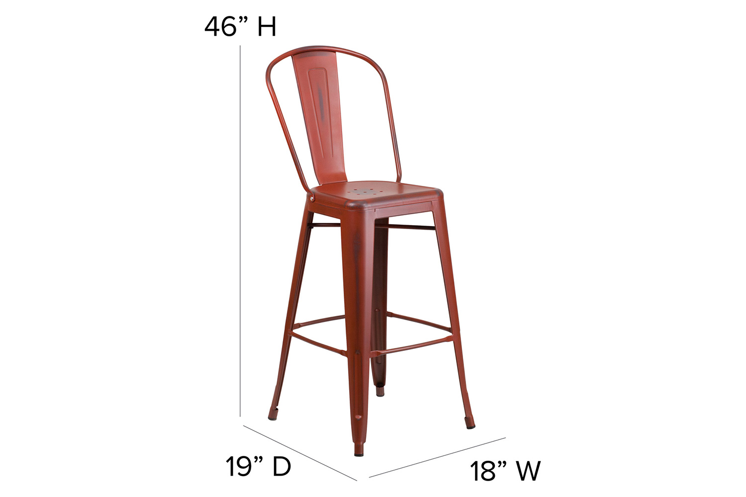 BLNK Cindy Commercial Metal Distressed Indoor-Outdoor Bar Stool with Back - Kelly Red