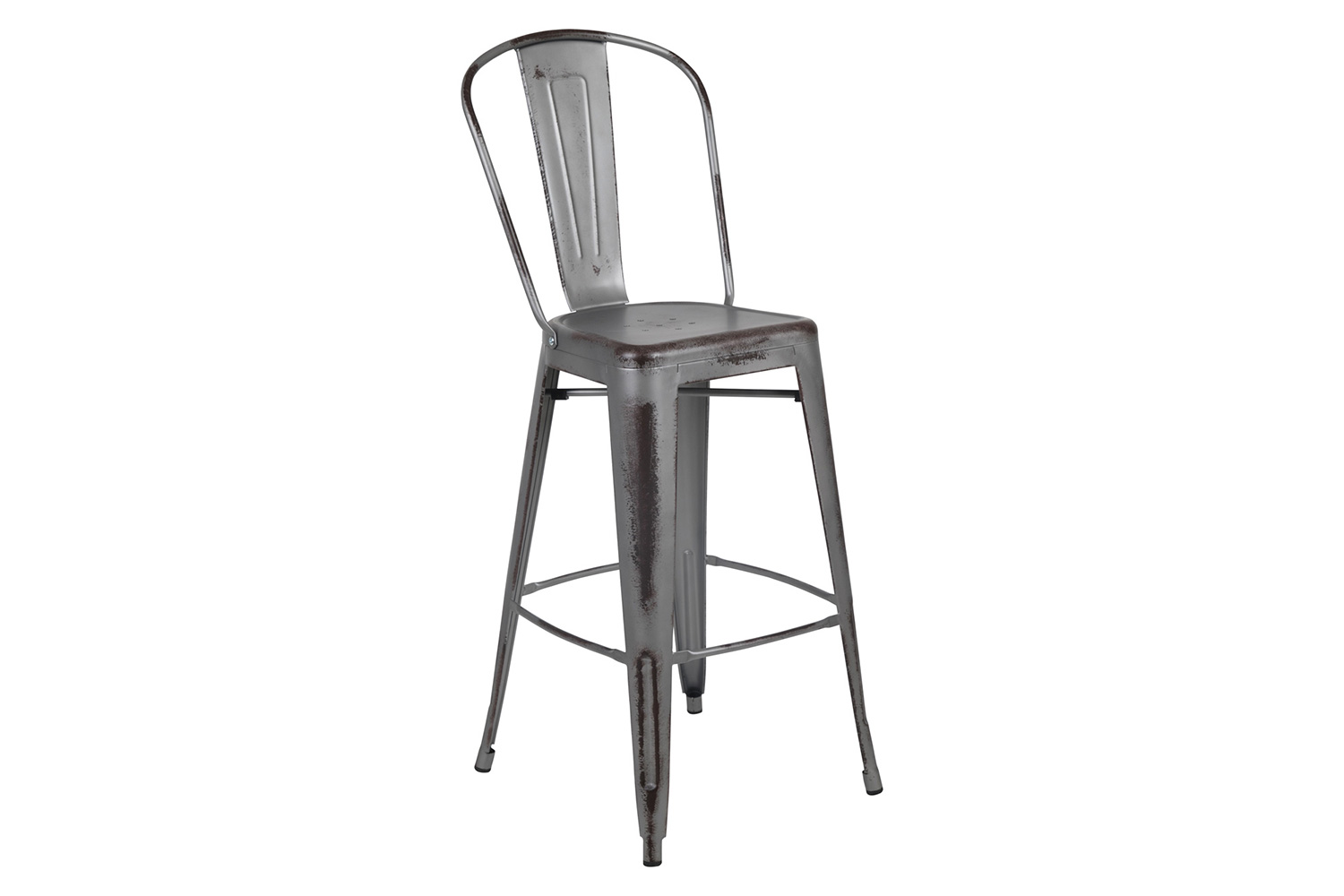 BLNK Cindy Commercial Metal Distressed Indoor-Outdoor Bar Stool with Back - Silver/Gray