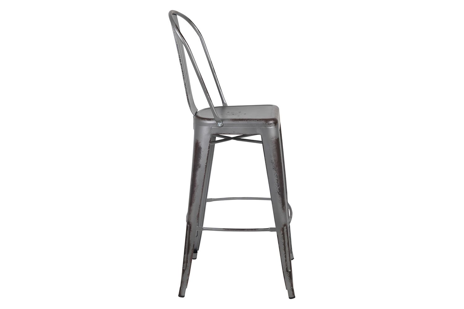 BLNK Cindy Commercial Metal Distressed Indoor-Outdoor Bar Stool with Back - Silver/Gray