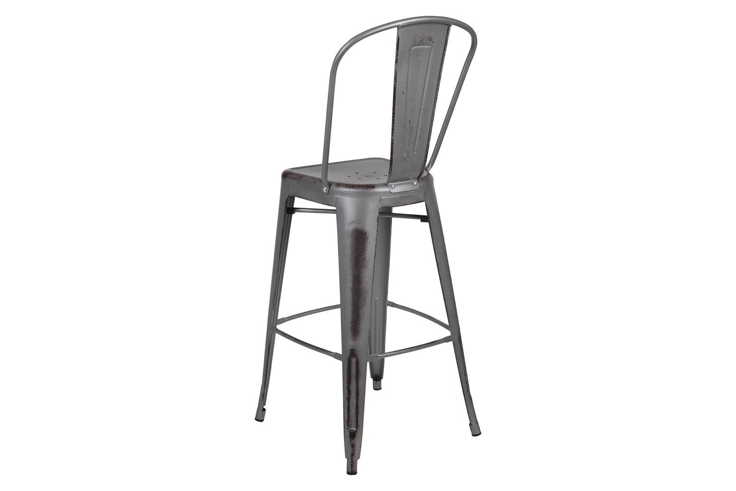 BLNK Cindy Commercial Metal Distressed Indoor-Outdoor Bar Stool with Back - Silver/Gray