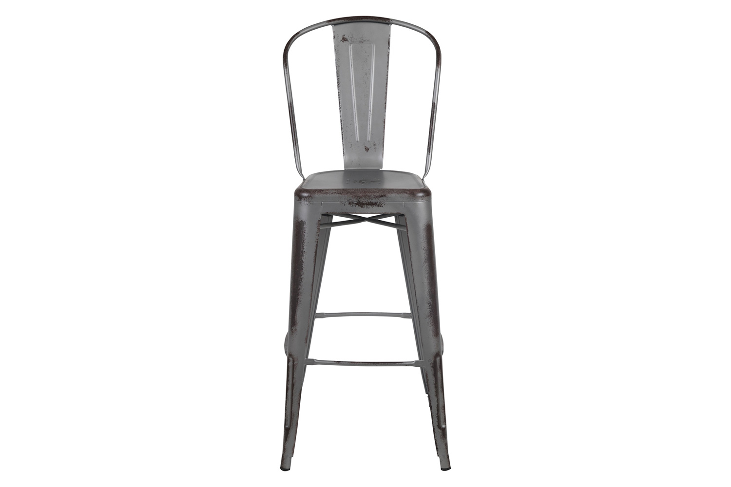 BLNK Cindy Commercial Metal Distressed Indoor-Outdoor Bar Stool with Back - Silver/Gray