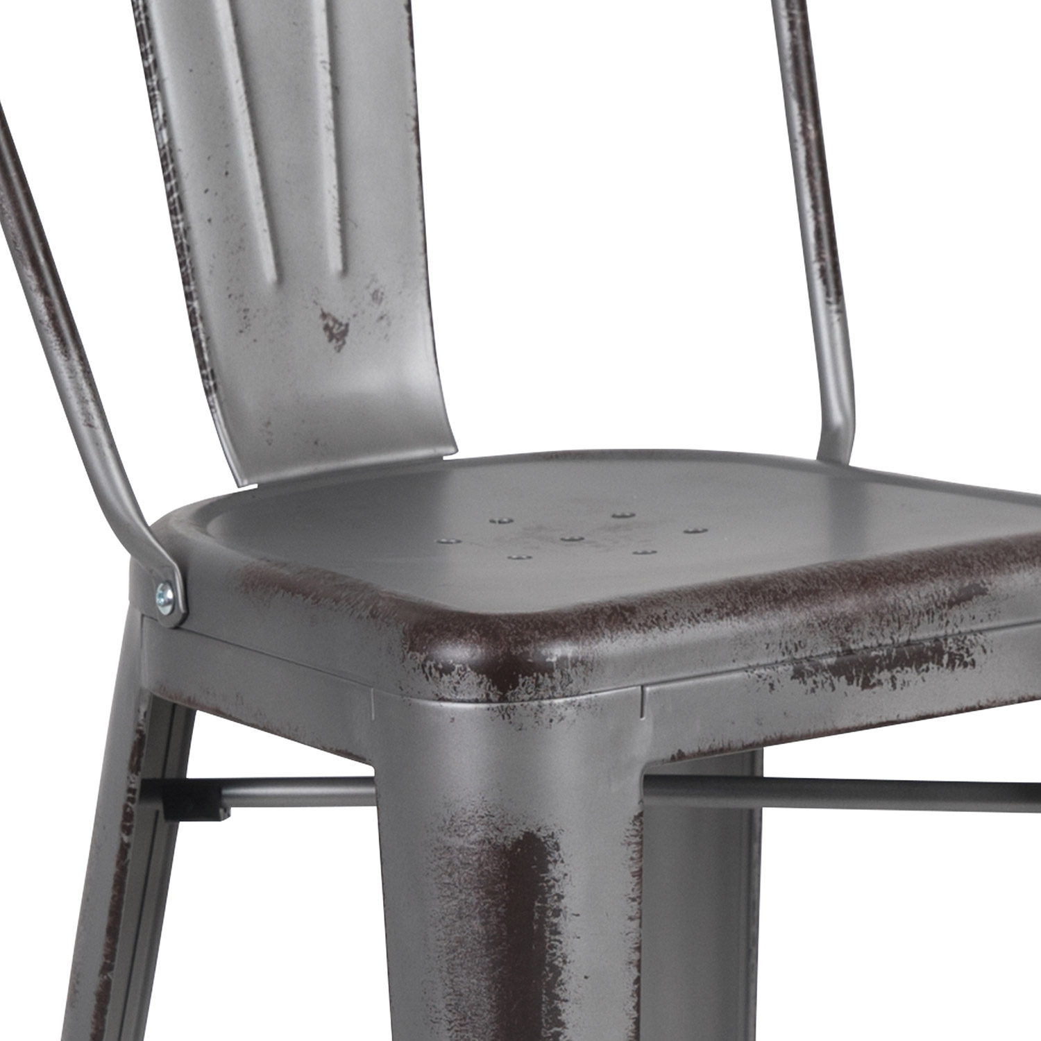 BLNK Cindy Commercial Metal Distressed Indoor-Outdoor Bar Stool with Back - Silver/Gray