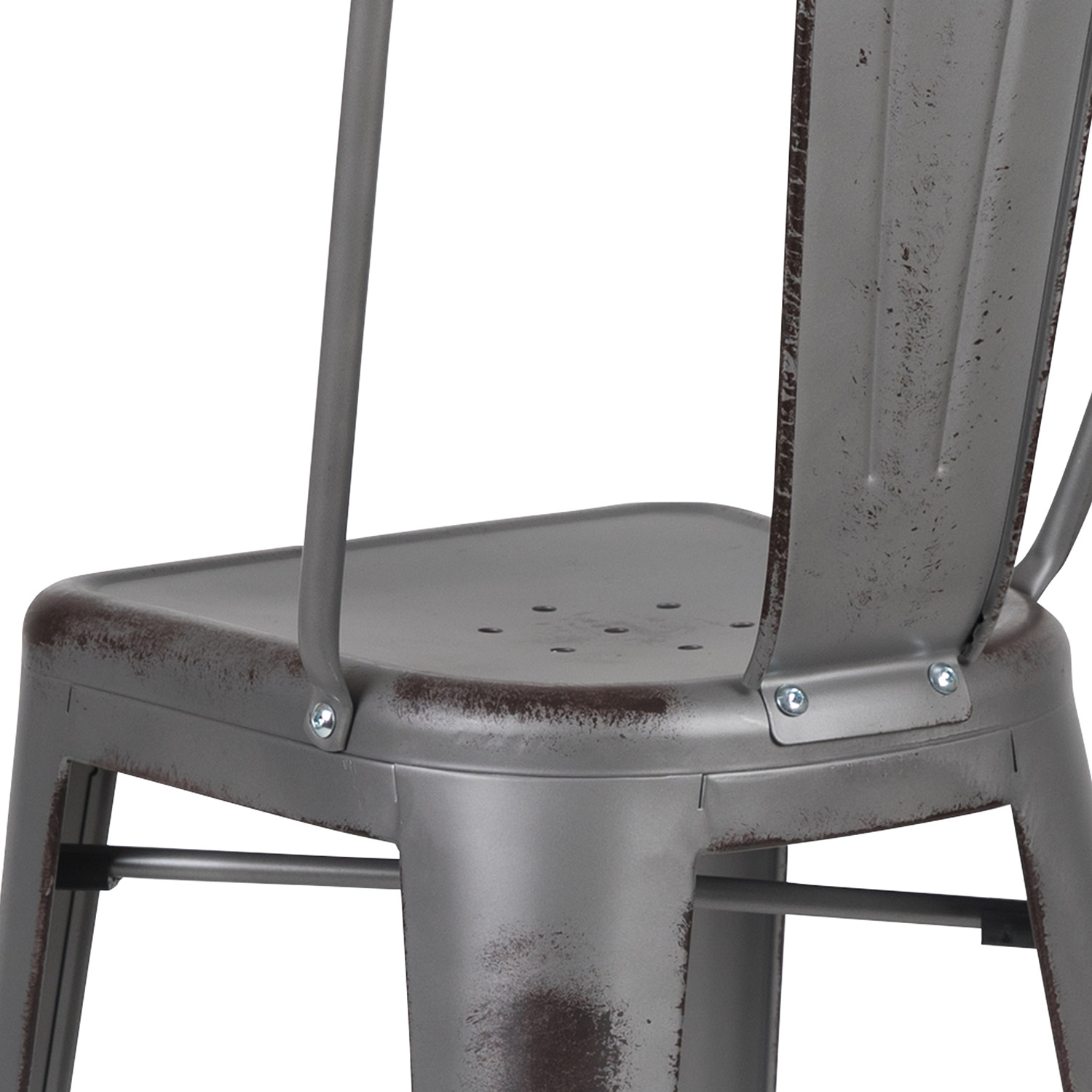 BLNK Cindy Commercial Metal Distressed Indoor-Outdoor Bar Stool with Back - Silver/Gray