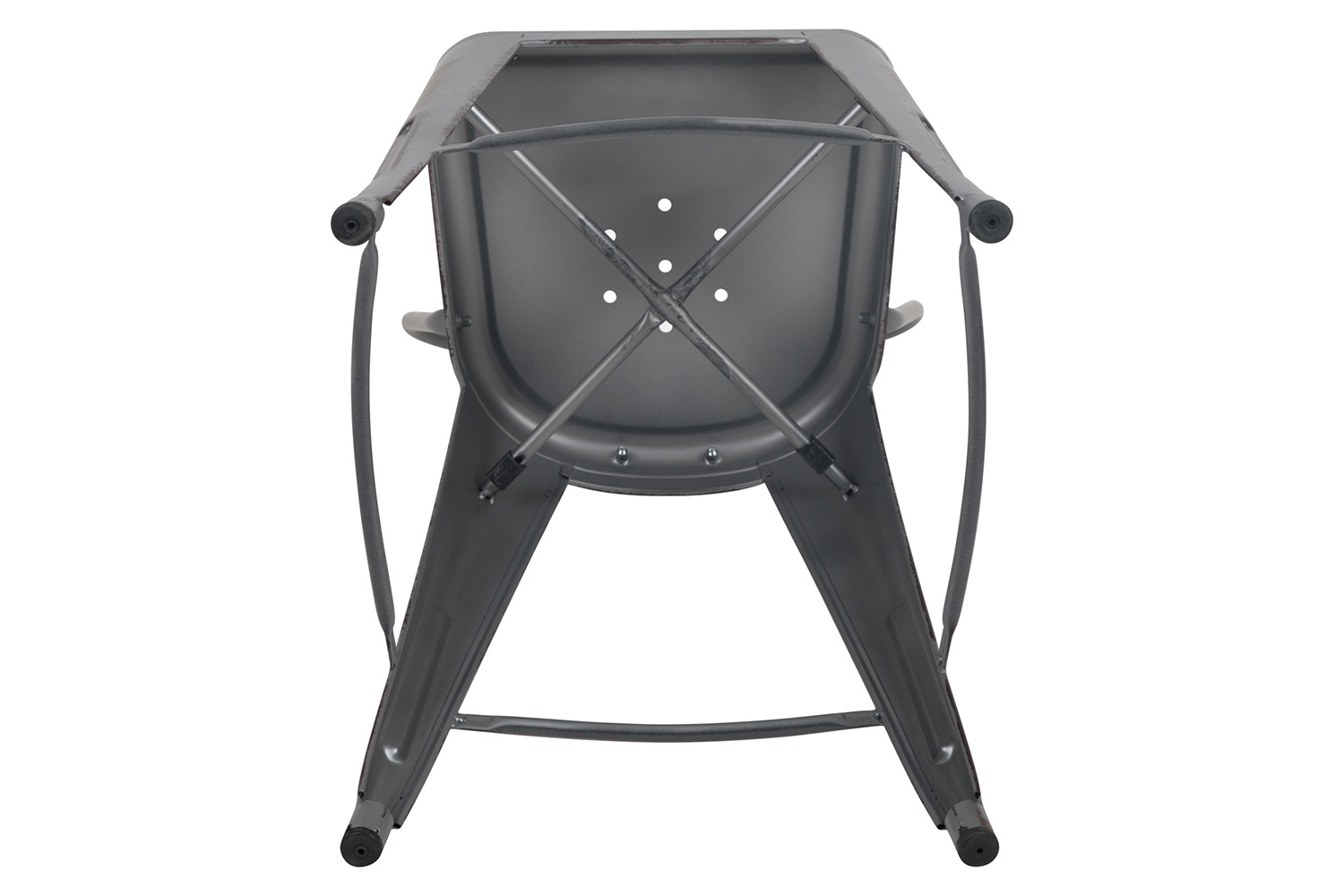 BLNK Cindy Commercial Metal Distressed Indoor-Outdoor Bar Stool with Back - Silver/Gray