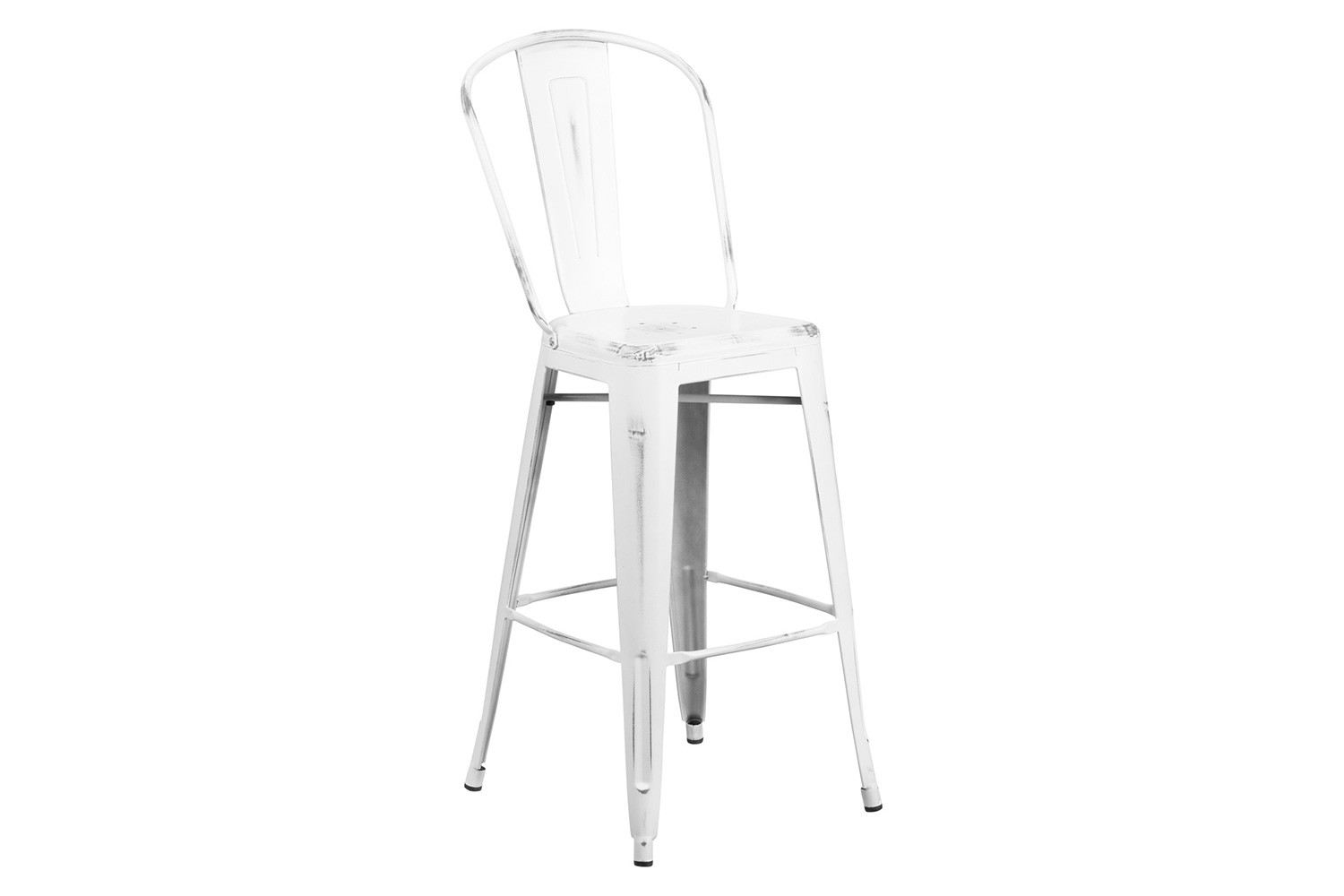 BLNK™ Cindy Commercial Metal Distressed Indoor-Outdoor Bar Stool with Back - White