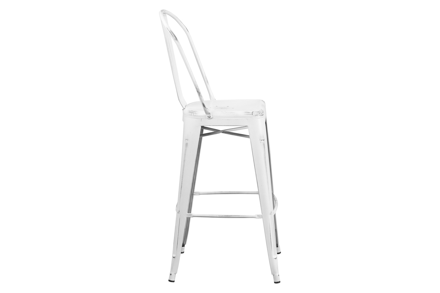 BLNK™ Cindy Commercial Metal Distressed Indoor-Outdoor Bar Stool with Back - White