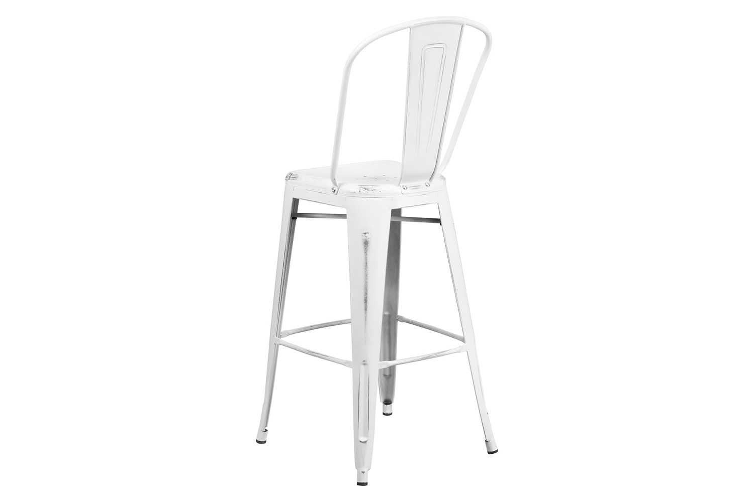 BLNK™ Cindy Commercial Metal Distressed Indoor-Outdoor Bar Stool with Back - White