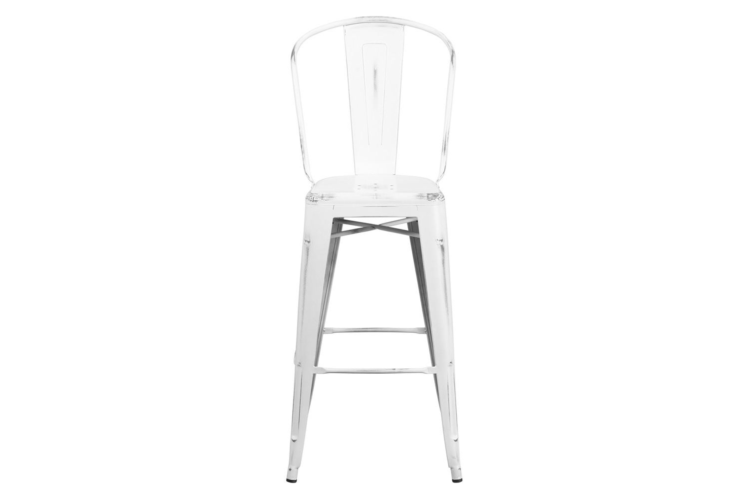 BLNK™ Cindy Commercial Metal Distressed Indoor-Outdoor Bar Stool with Back - White