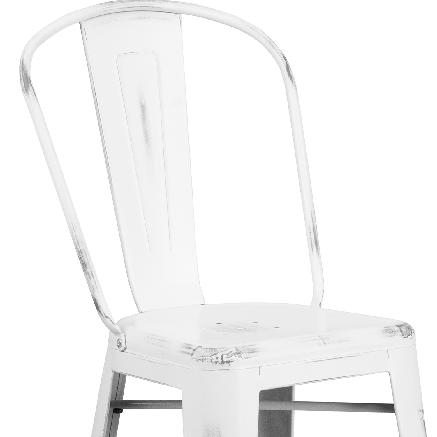 BLNK™ Cindy Commercial Metal Distressed Indoor-Outdoor Bar Stool with Back - White