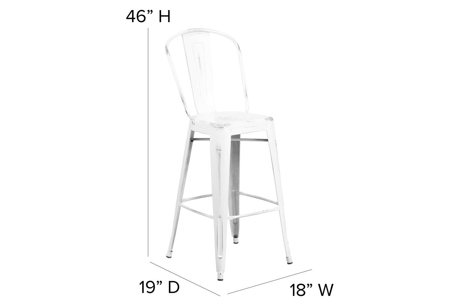 BLNK™ Cindy Commercial Metal Distressed Indoor-Outdoor Bar Stool with Back - White