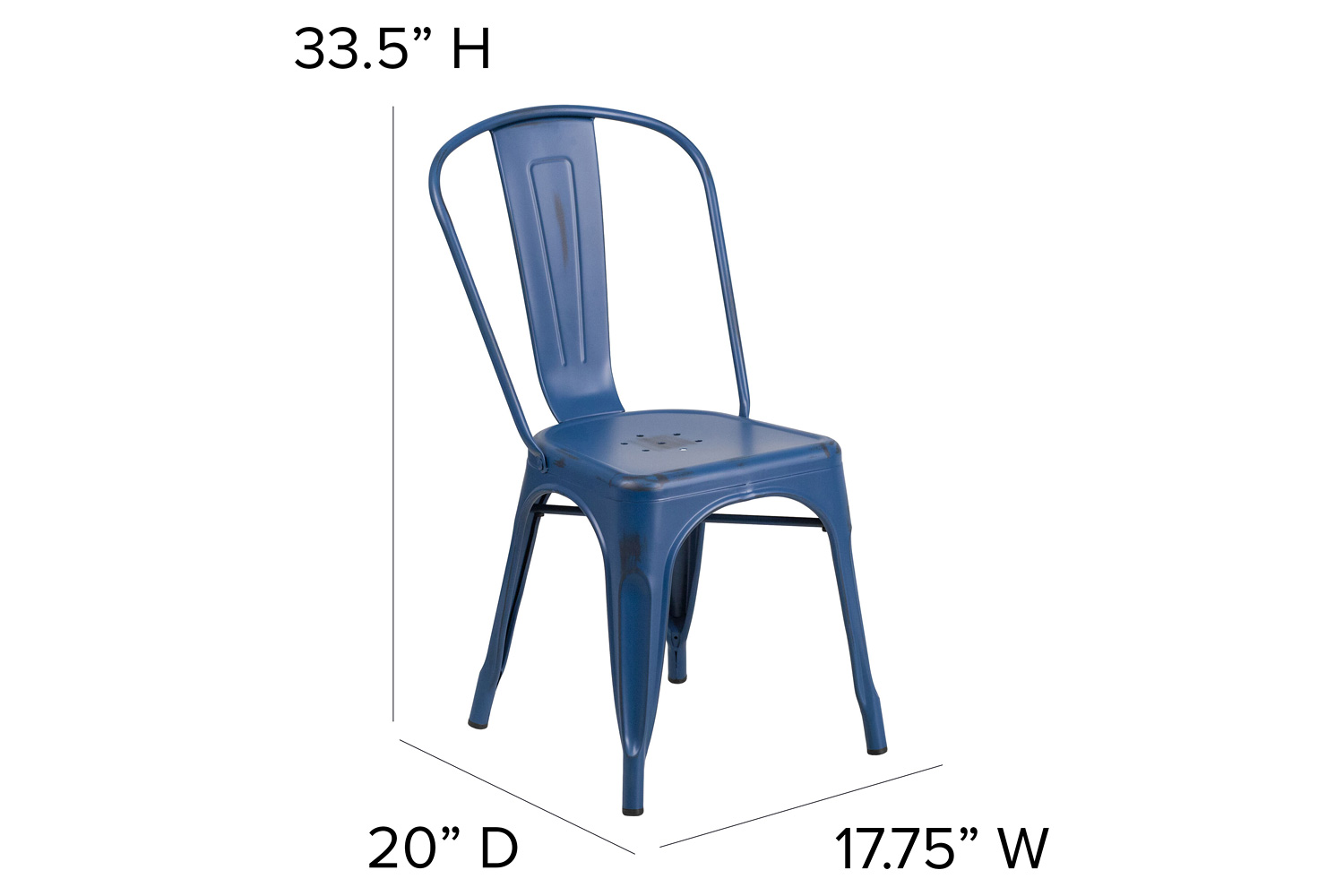 BLNK Tenley Commercial Metal Distressed Indoor-Outdoor Stackable Chair - Antique Blue