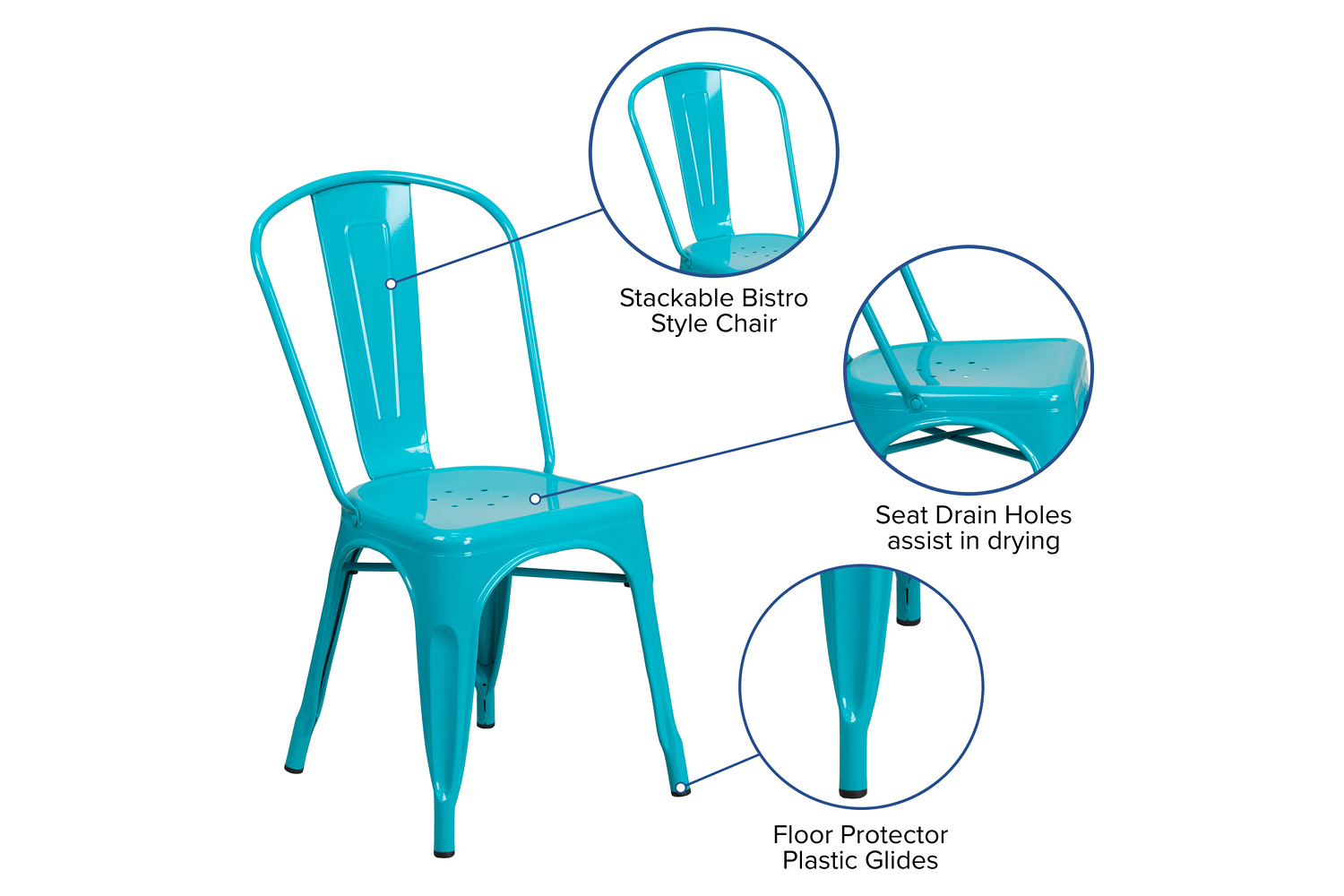 BLNK Tenley Commercial Metal Indoor-Outdoor Stackable Chair - Crystal Teal/Blue