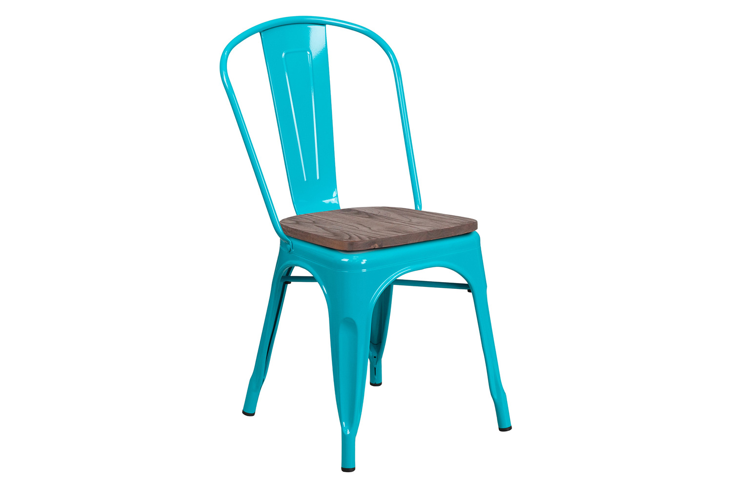 BLNK Tenley Metal Stackable Chair with Wood Seat - Crystal Teal/Blue