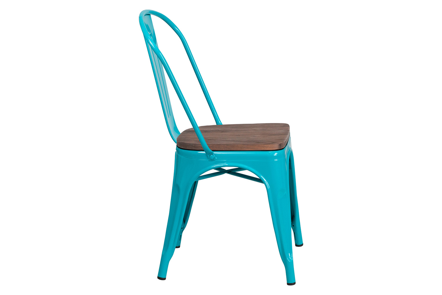 BLNK Tenley Metal Stackable Chair with Wood Seat - Crystal Teal/Blue