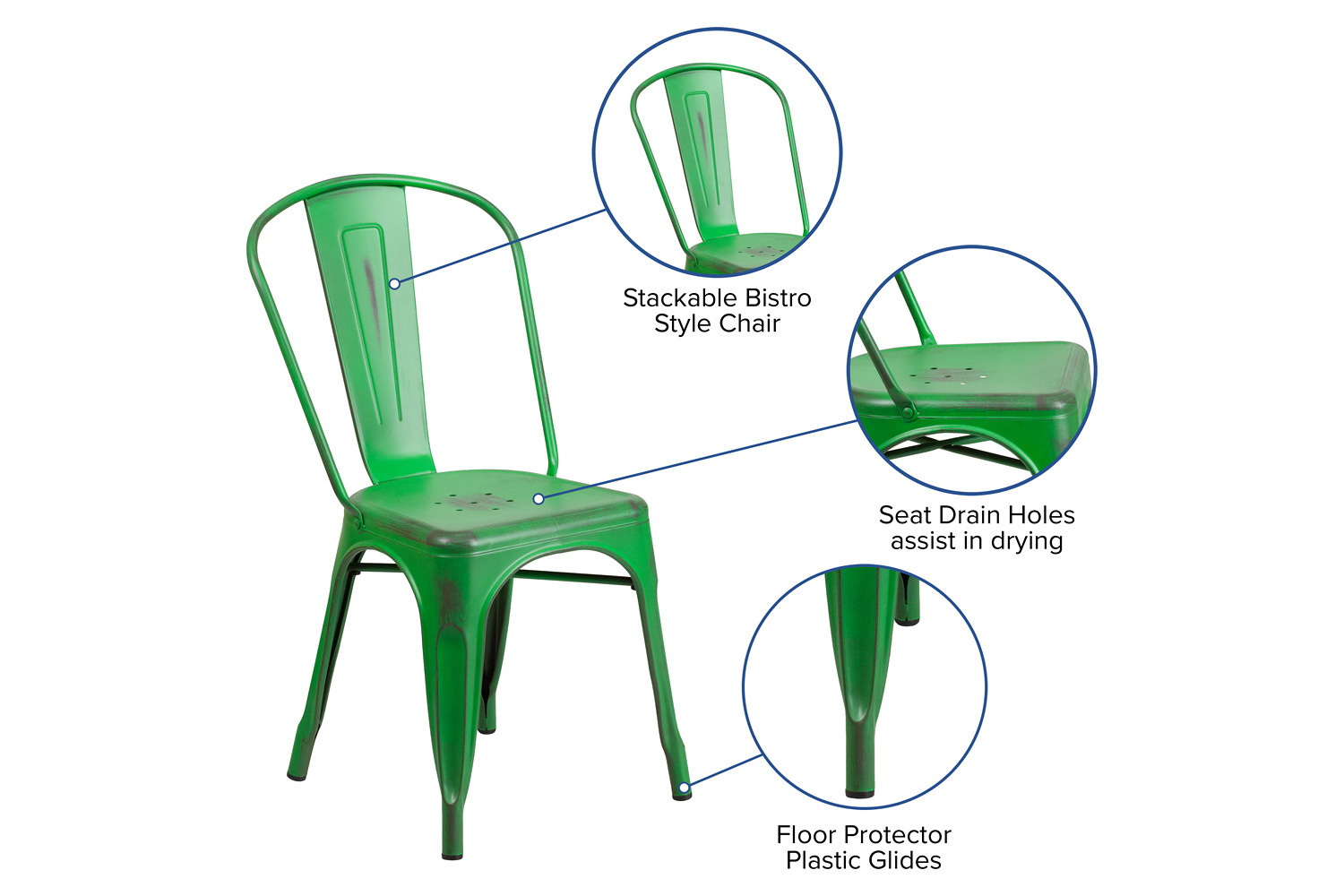 BLNK™ Tenley Commercial Metal Distressed Indoor-Outdoor Stackable Chair - Green