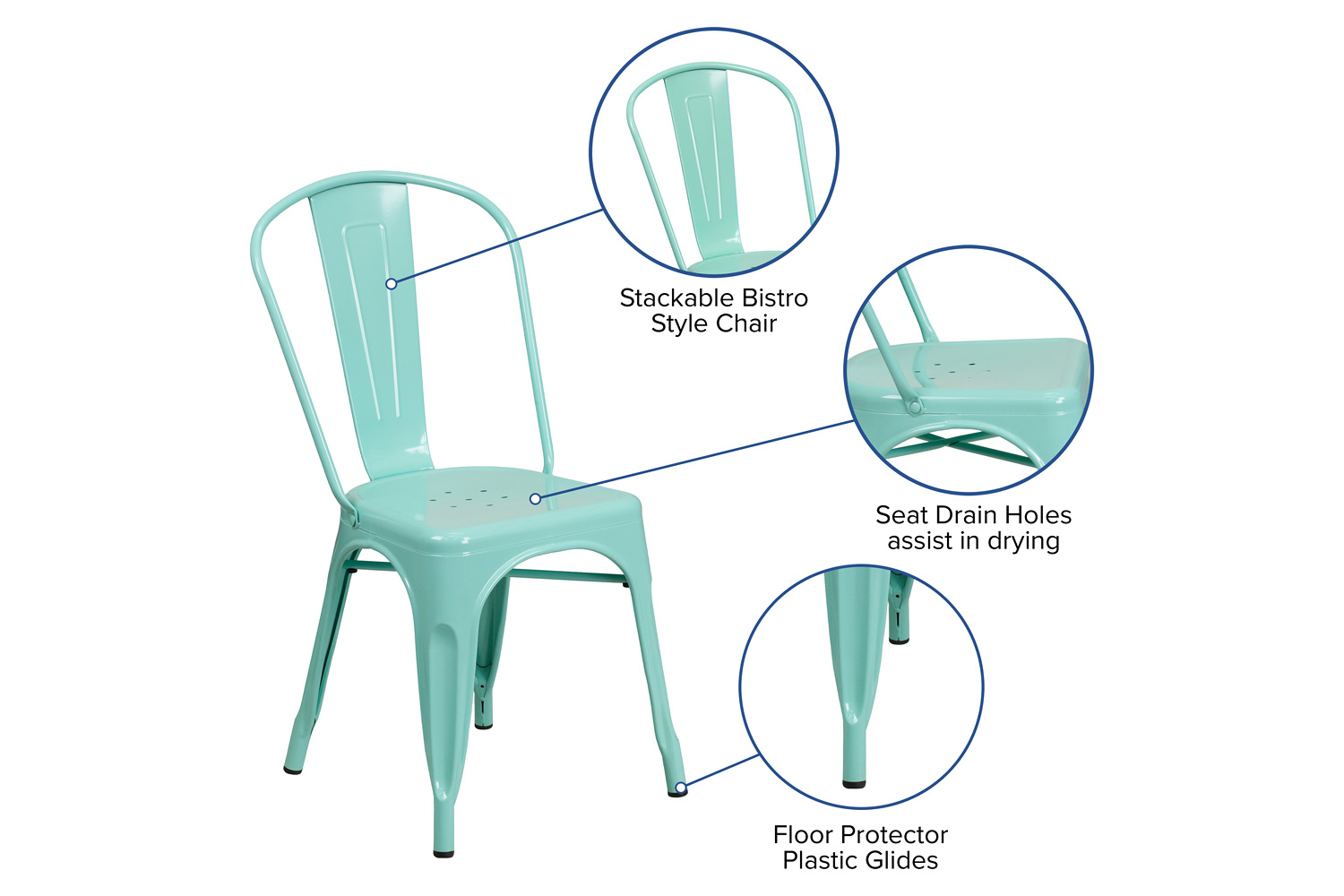 BLNK™ Tenley Commercial Metal Indoor-Outdoor Stackable Chair - Mint Green