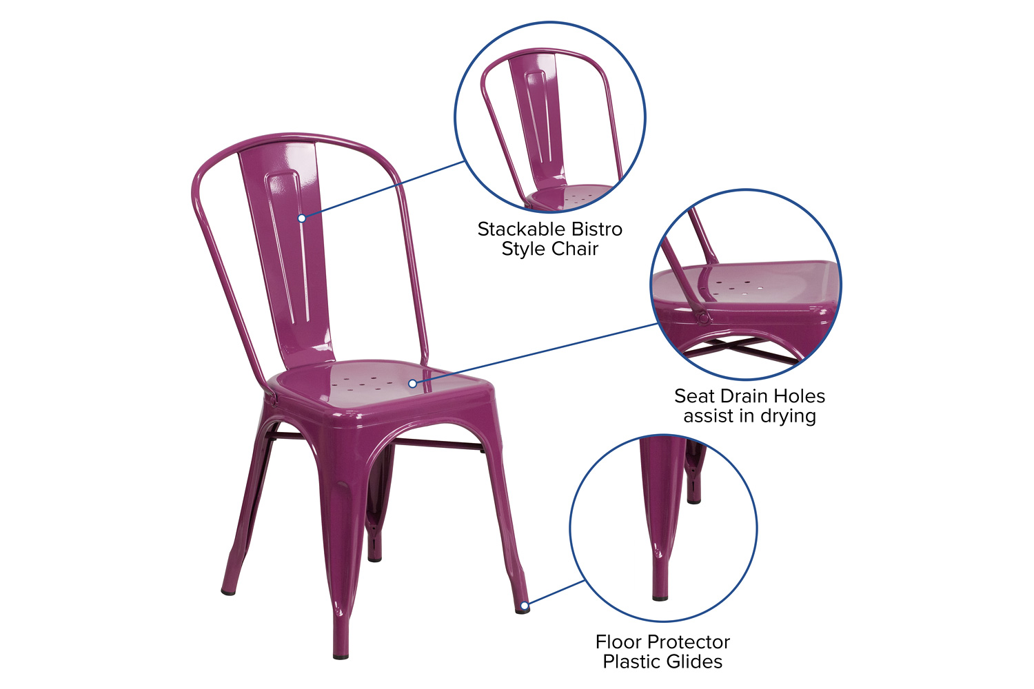 BLNK™ Tenley Commercial Metal Indoor-Outdoor Stackable Chair - Purple