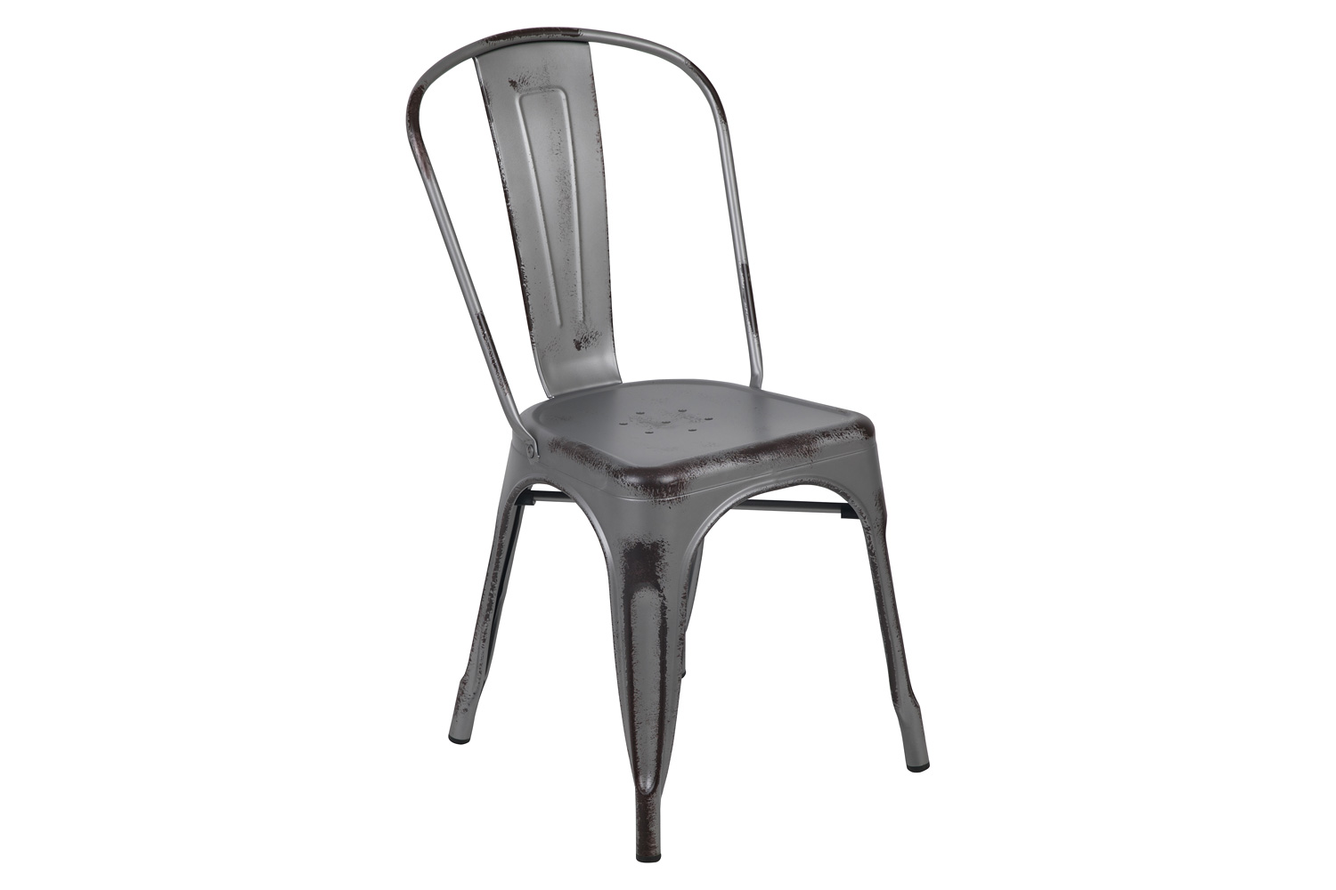 BLNK Tenley Commercial Metal Distressed Indoor-Outdoor Stackable Chair - Silver Gray