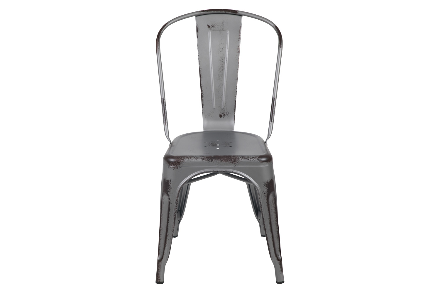 BLNK Tenley Commercial Metal Distressed Indoor-Outdoor Stackable Chair - Silver Gray