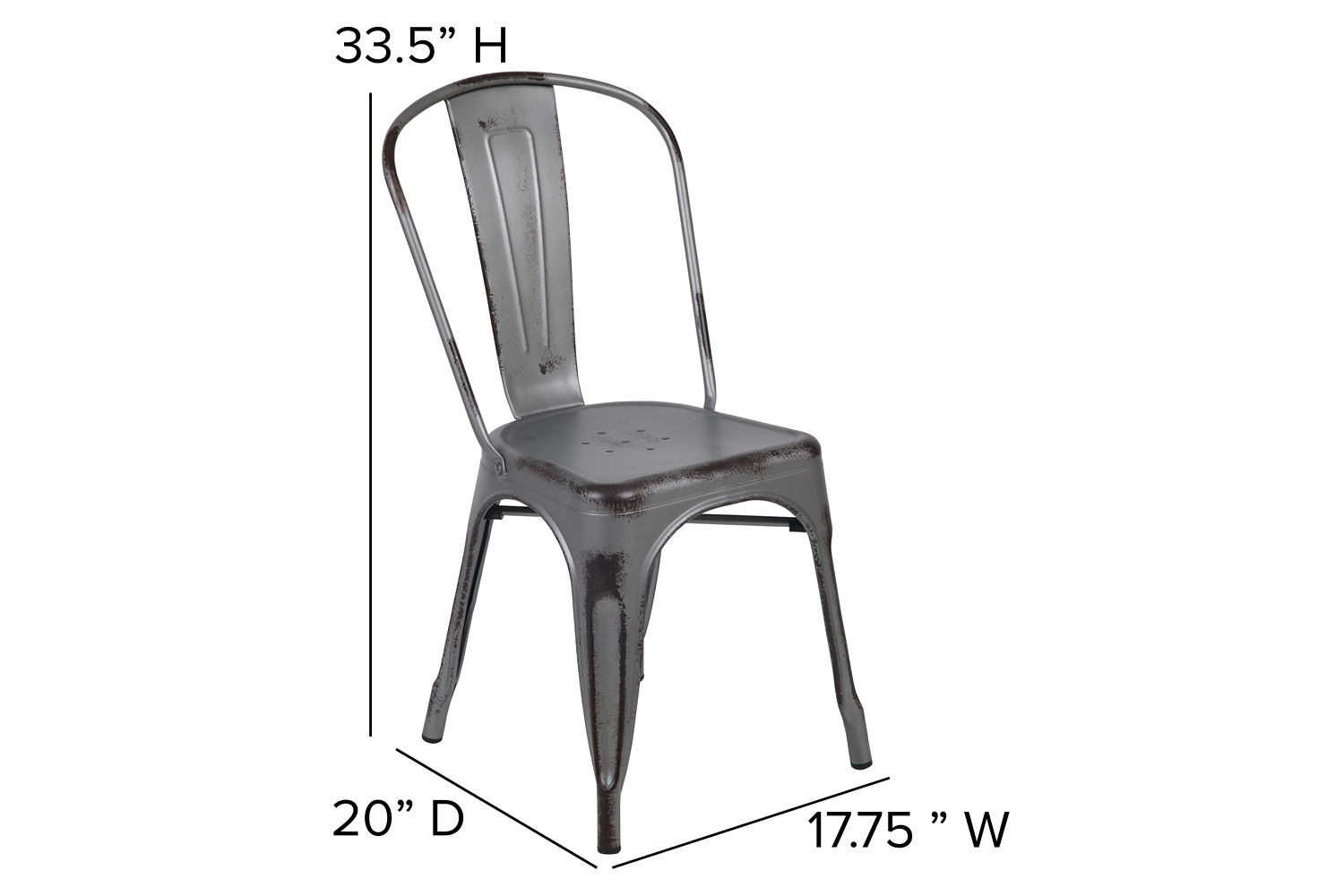 BLNK Tenley Commercial Metal Distressed Indoor-Outdoor Stackable Chair - Silver Gray