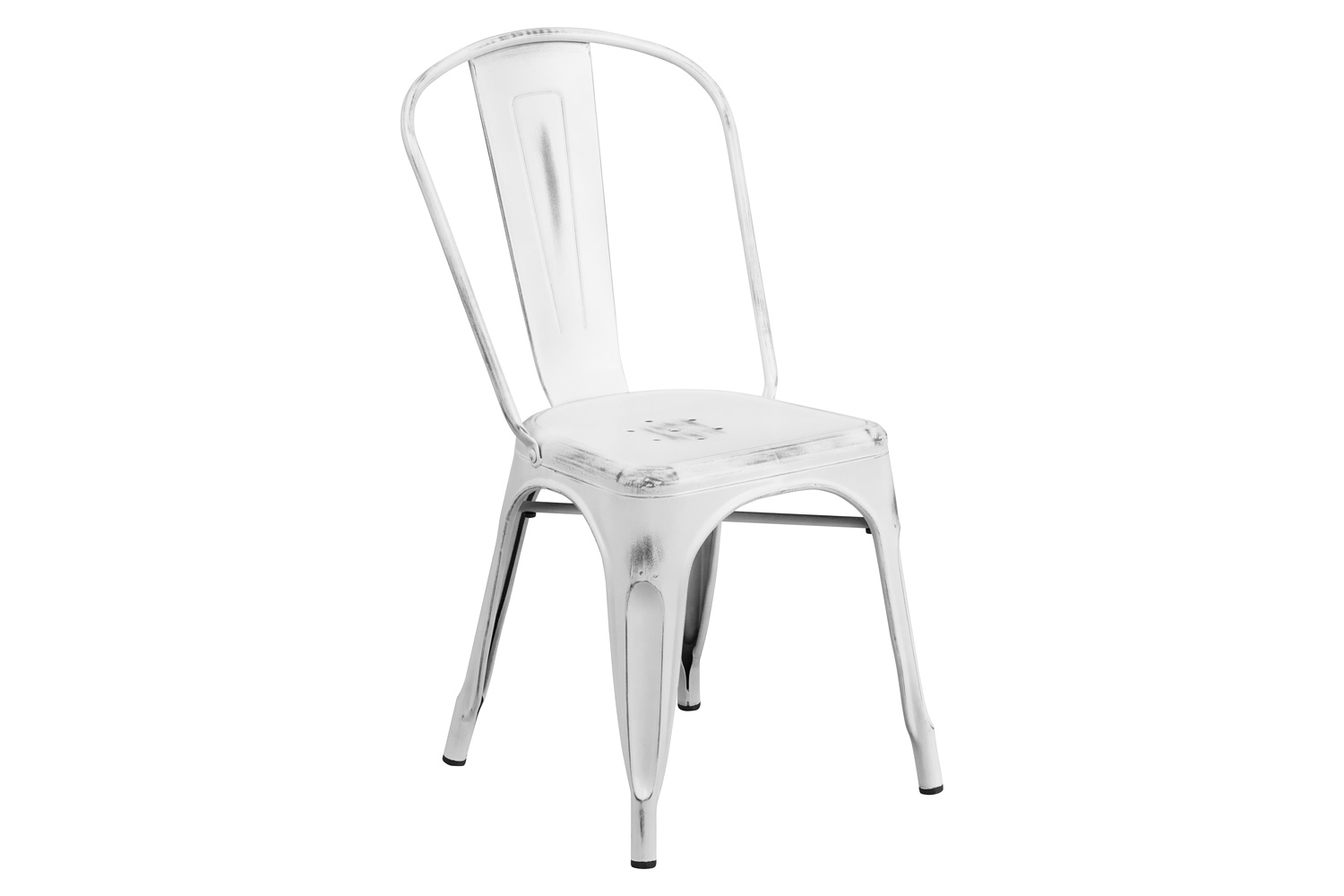 BLNK Tenley Commercial Metal Distressed Indoor-Outdoor Stackable Chair - White