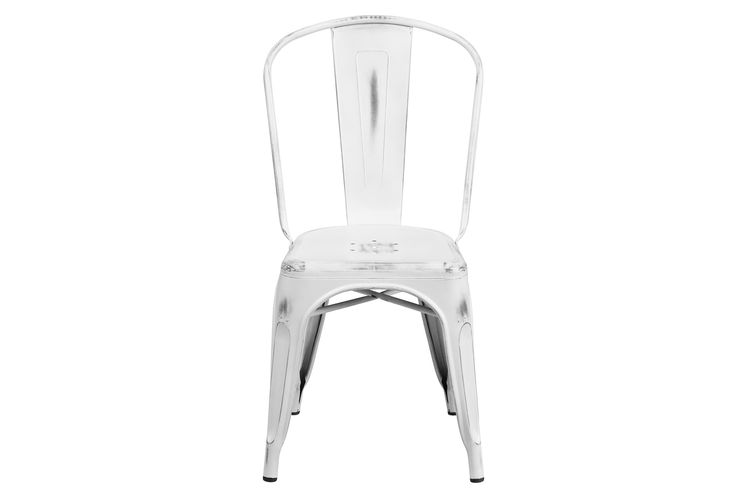 BLNK Tenley Commercial Metal Distressed Indoor-Outdoor Stackable Chair - White