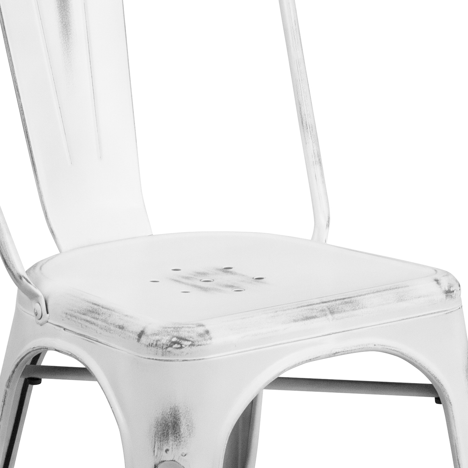 BLNK Tenley Commercial Metal Distressed Indoor-Outdoor Stackable Chair - White