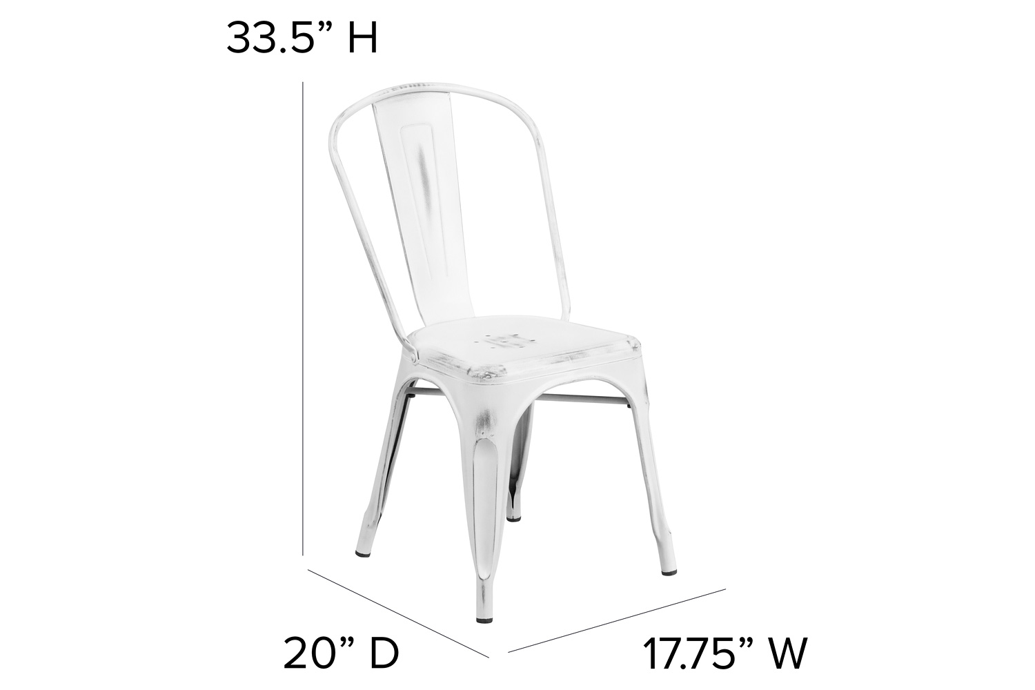 BLNK Tenley Commercial Metal Distressed Indoor-Outdoor Stackable Chair - White