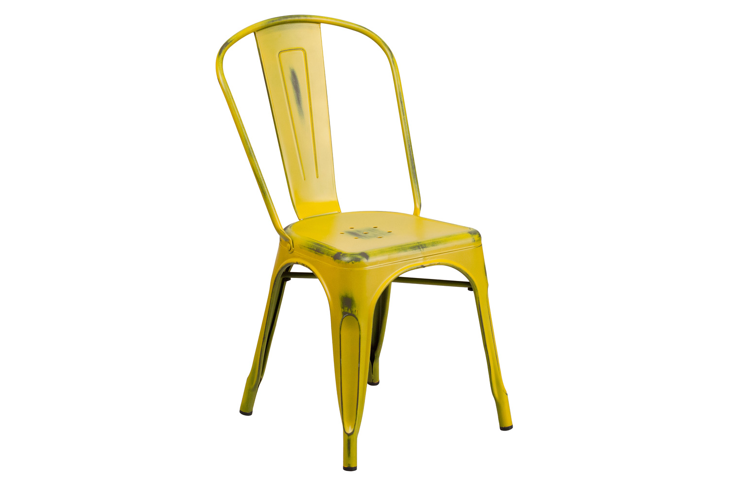 BLNK Tenley Commercial Metal Distressed Indoor-Outdoor Stackable Chair - Yellow