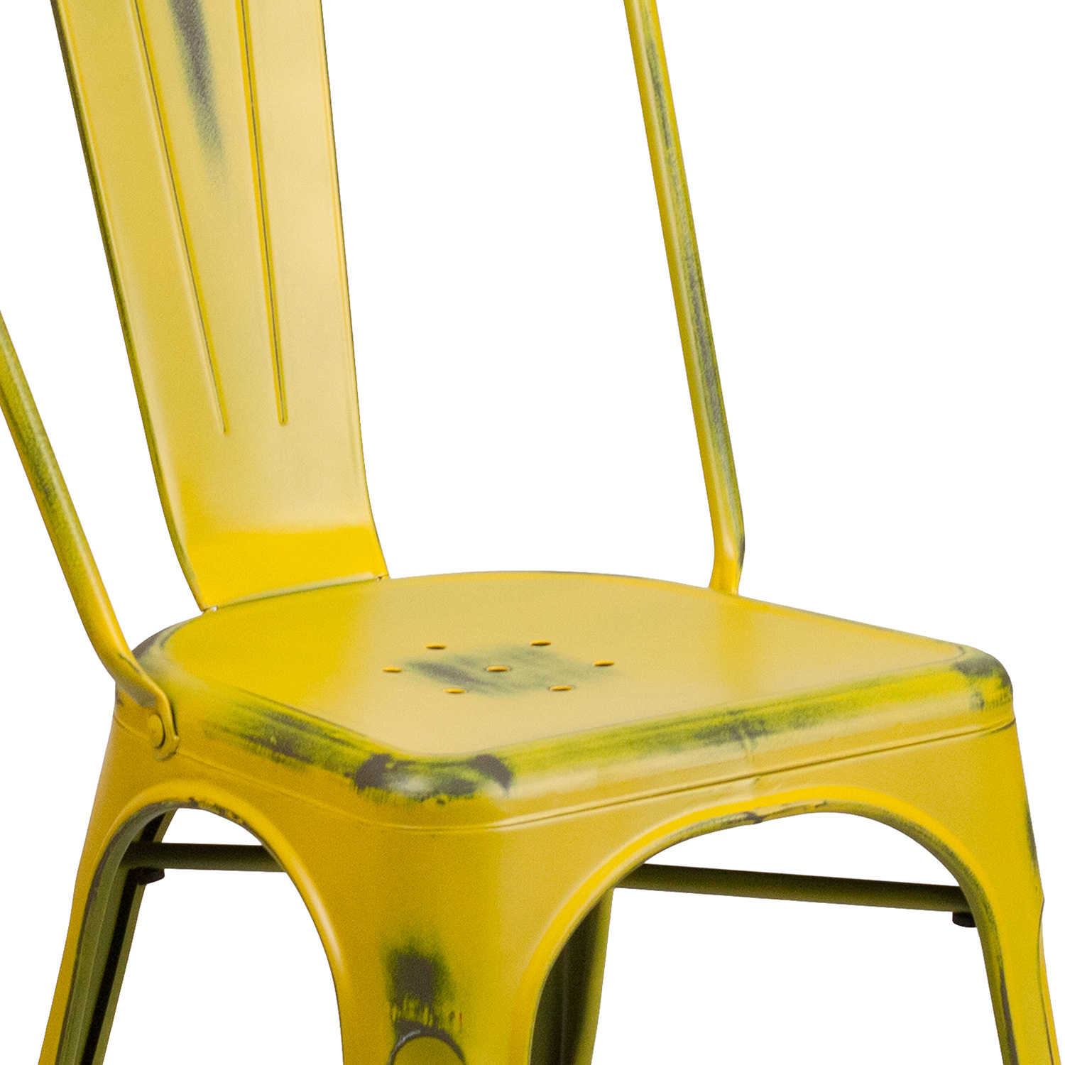 BLNK Tenley Commercial Metal Distressed Indoor-Outdoor Stackable Chair - Yellow