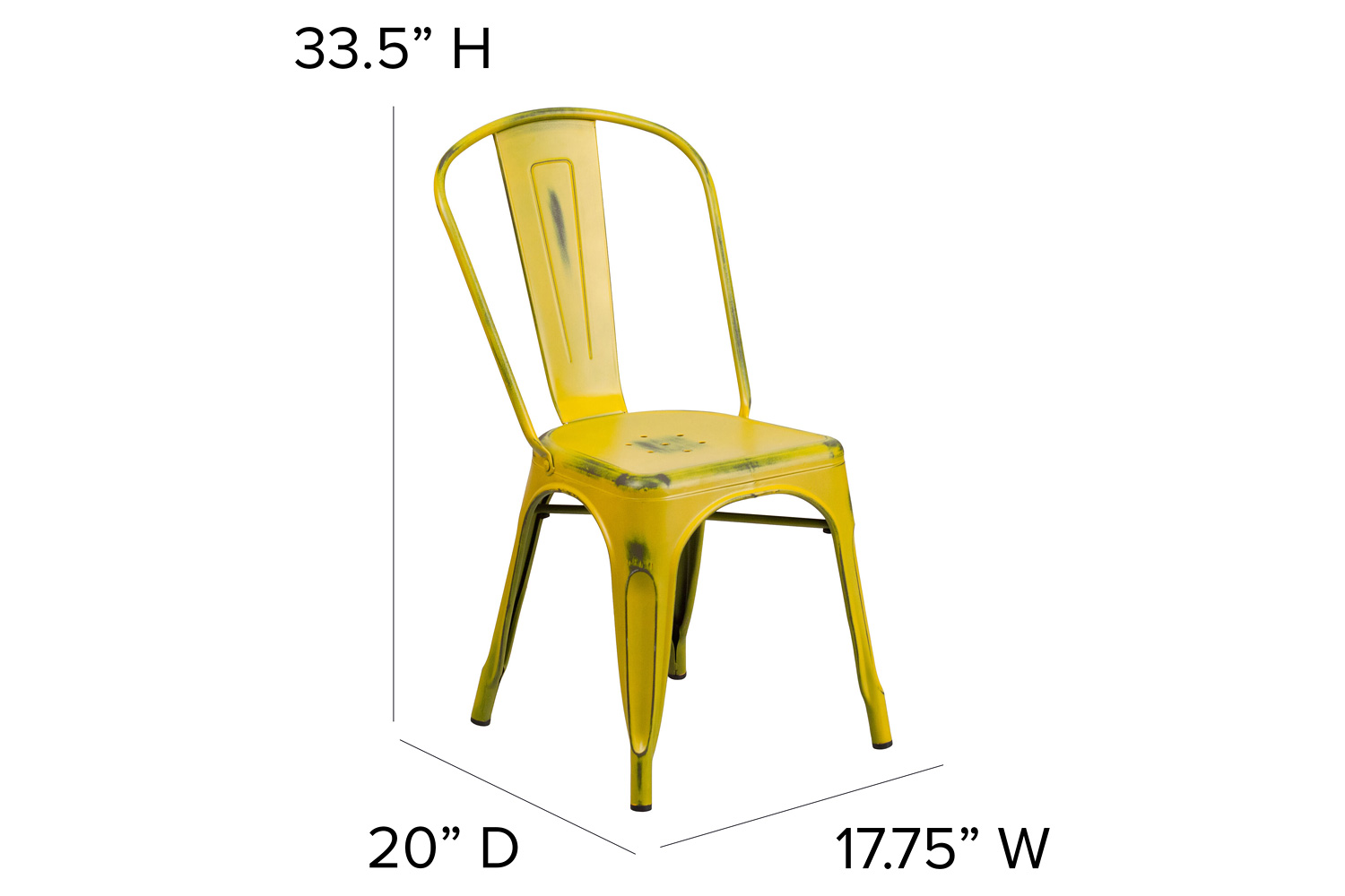 BLNK Tenley Commercial Metal Distressed Indoor-Outdoor Stackable Chair - Yellow