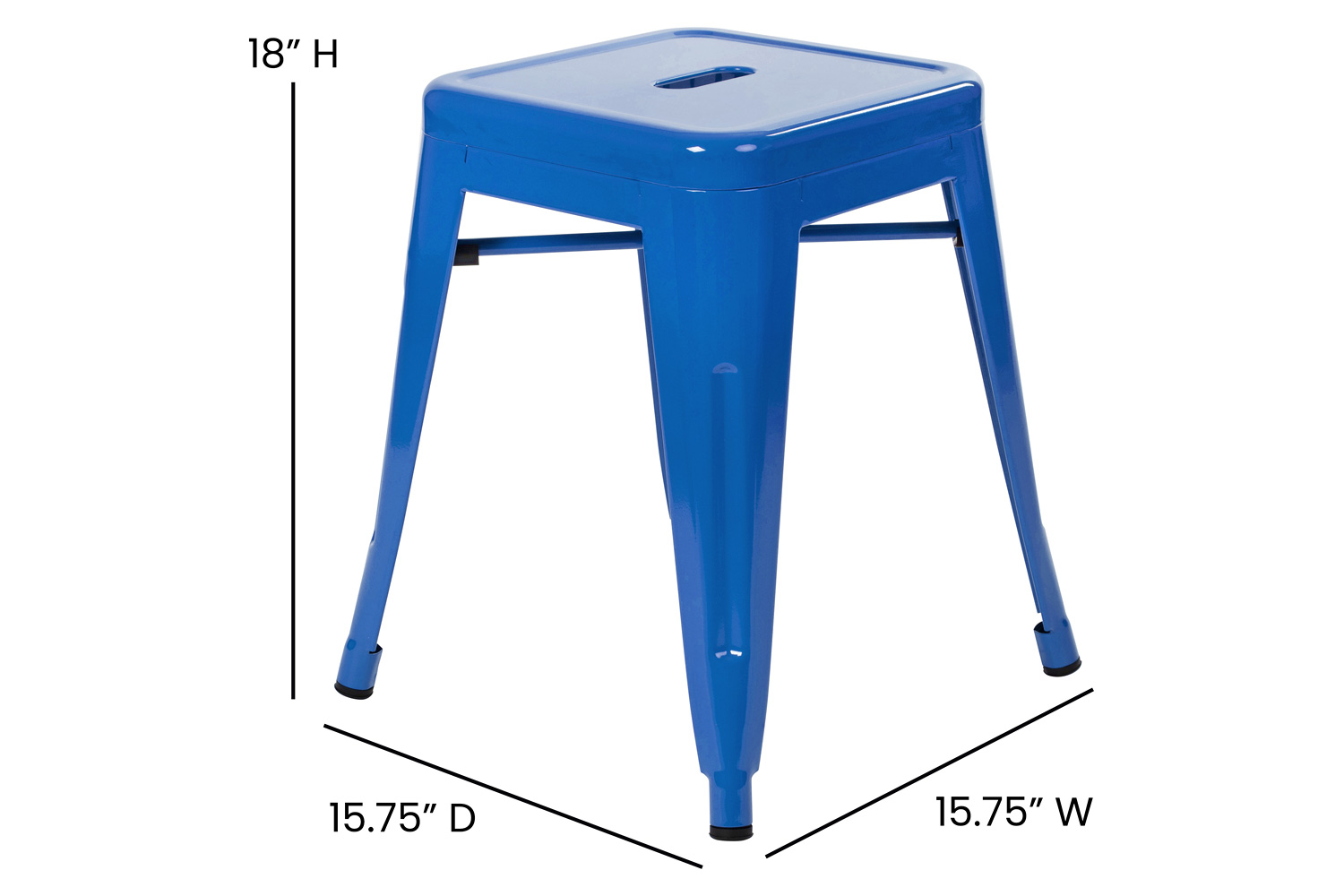 BLNK Kai Commercial Indoor Metal Backless Stackable Table Height Dining Stool Set of 4 - Royal Blue