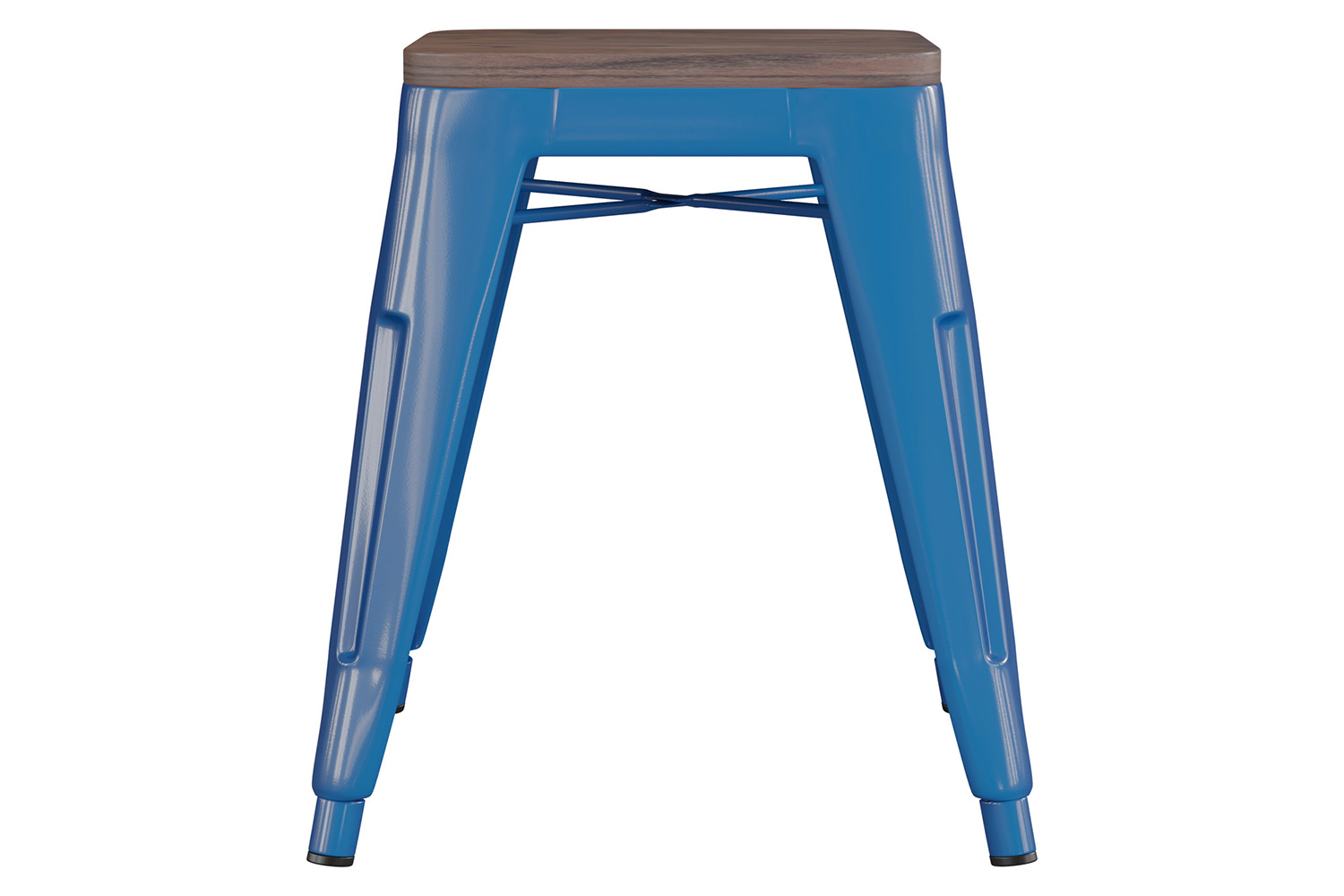 BLNK Kai Commercial Metal Backless Stackable Table Height Dining Stool with Wooden Seat Set of 4 - Royal Blue