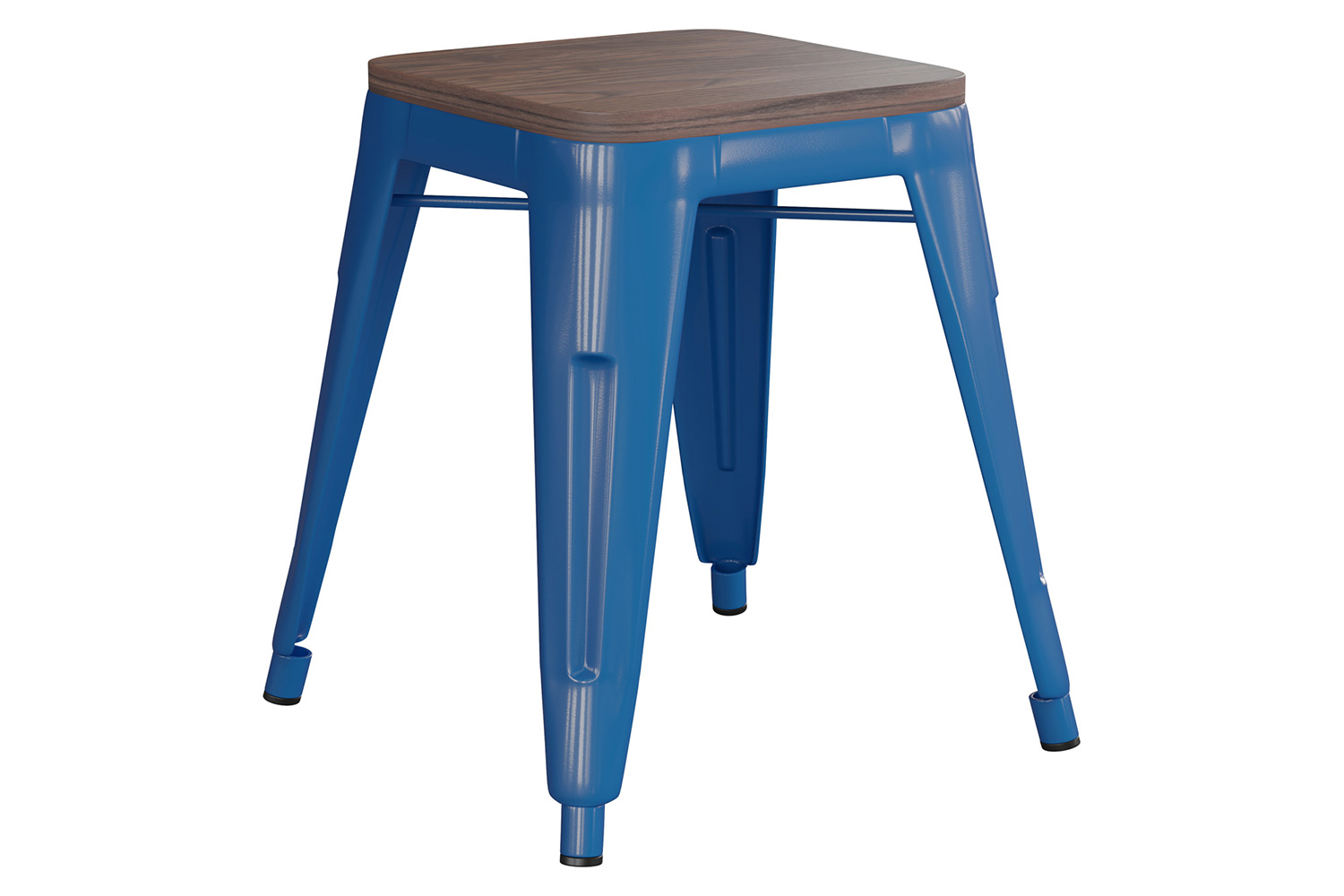 BLNK Kai Commercial Metal Backless Stackable Table Height Dining Stool with Wooden Seat Set of 4 - Royal Blue