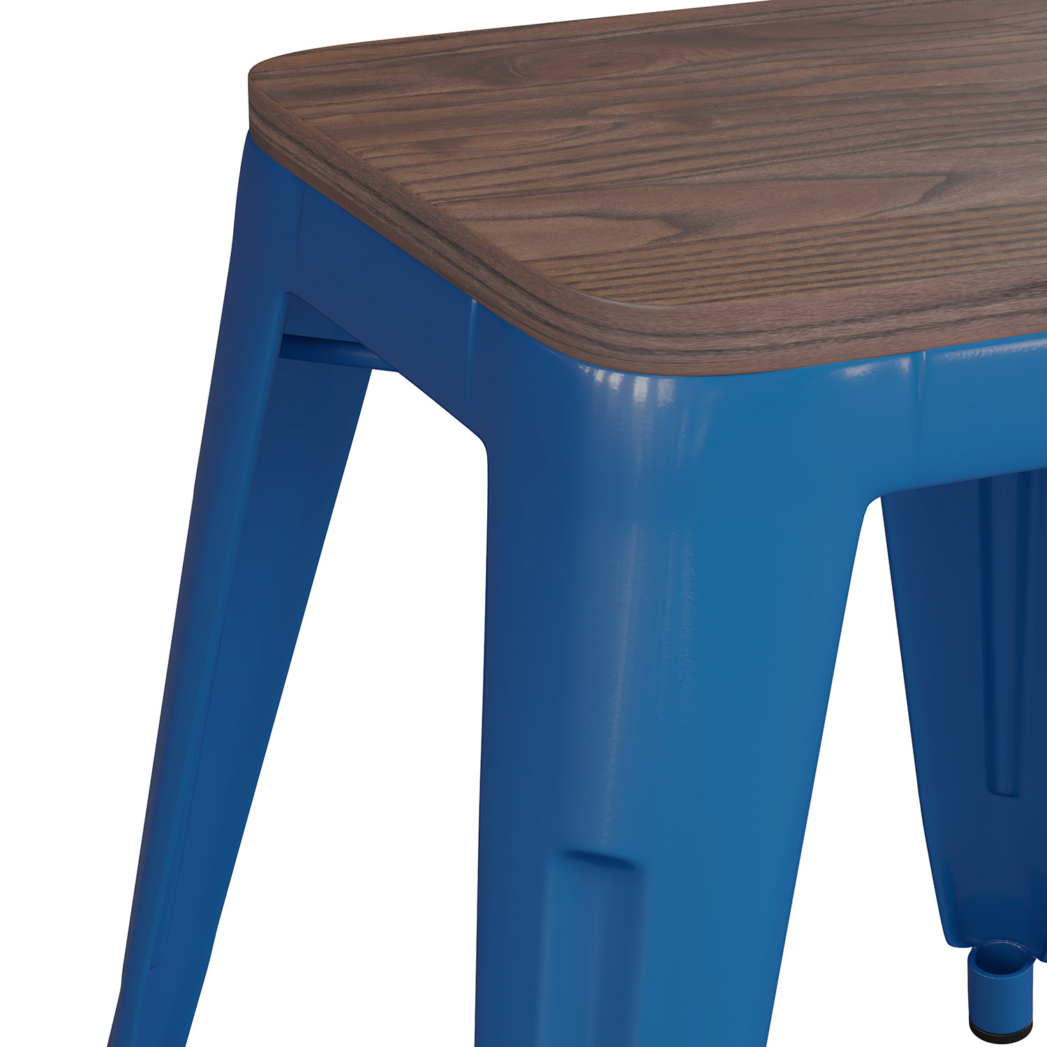 BLNK Kai Commercial Metal Backless Stackable Table Height Dining Stool with Wooden Seat Set of 4 - Royal Blue