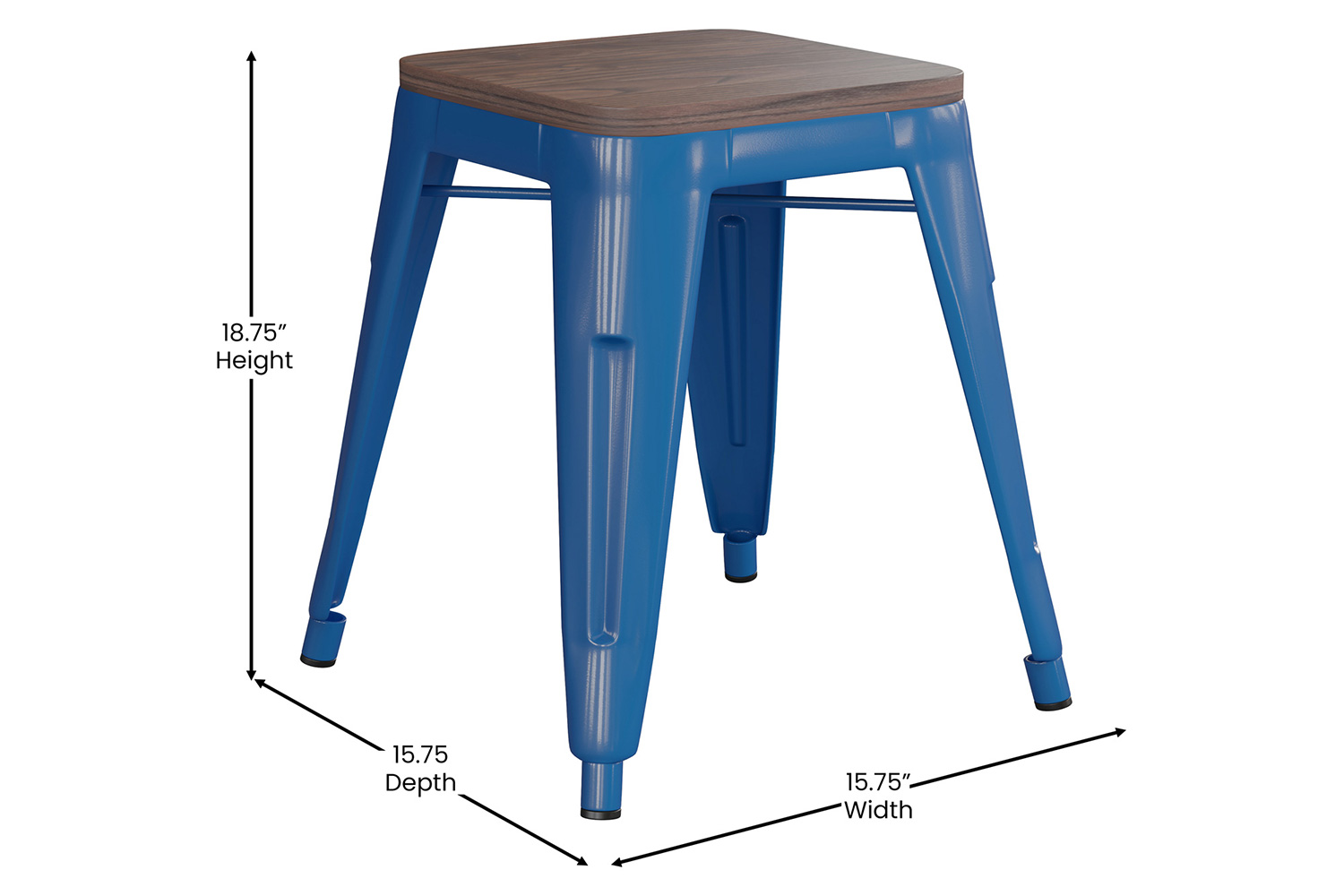 BLNK Kai Commercial Metal Backless Stackable Table Height Dining Stool with Wooden Seat Set of 4 - Royal Blue