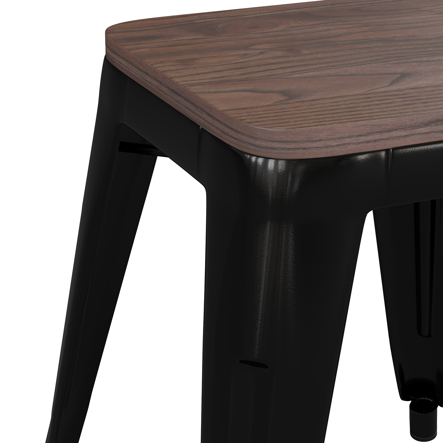 BLNK Kai Commercial Metal Backless Stackable Table Height Dining Stool with Wooden Seat Set of 4 - Black